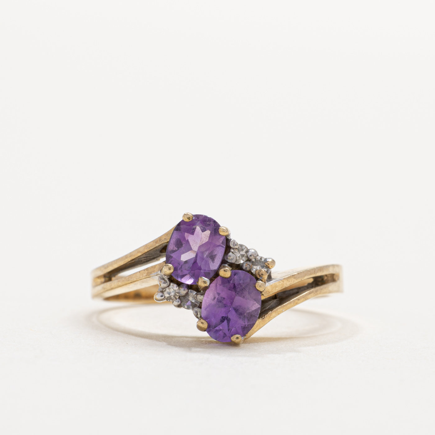 10K Two Stone Amethyst & Diamond Bypass Ring | SZ 6.0