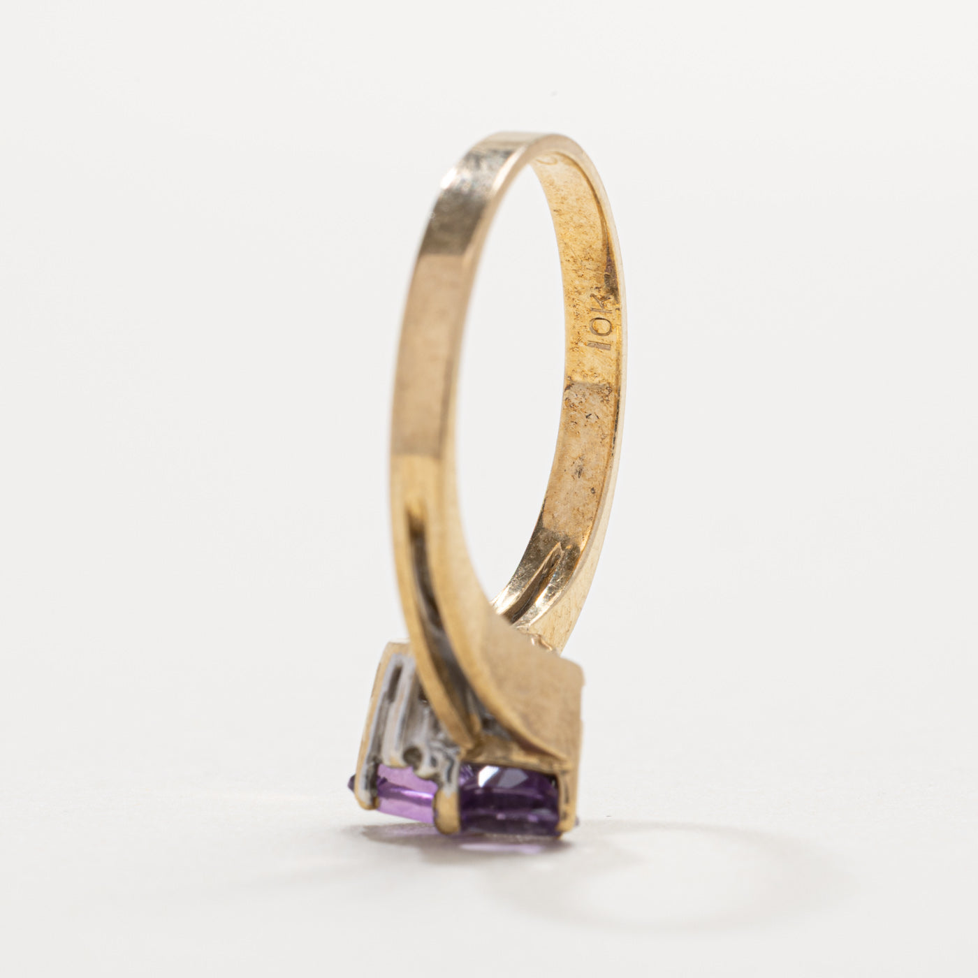 10K Two Stone Amethyst & Diamond Bypass Ring | SZ 6.0