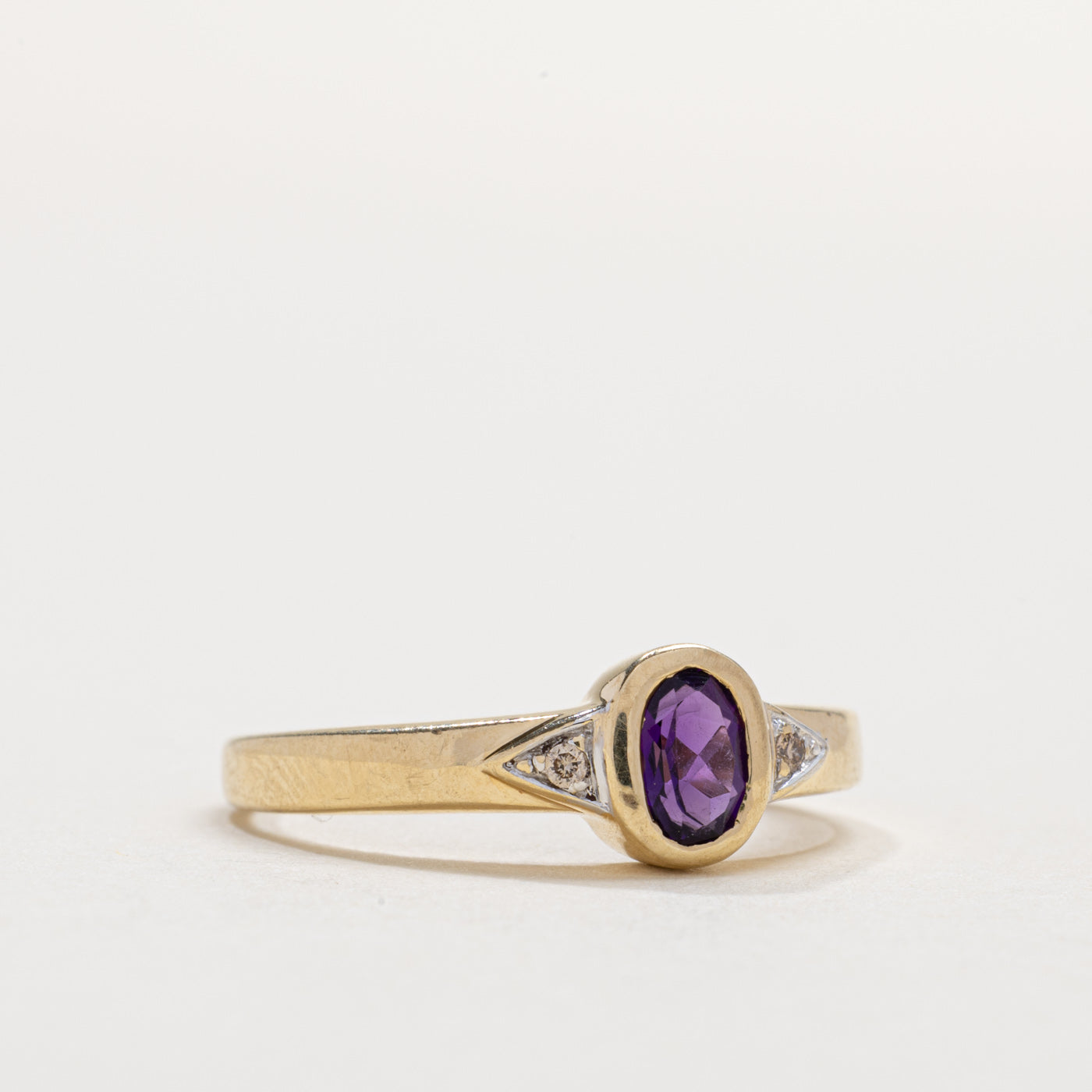 10K Bezel Set Oval Cut Amethyst & Diamond Accented Ring | SZ 7.25