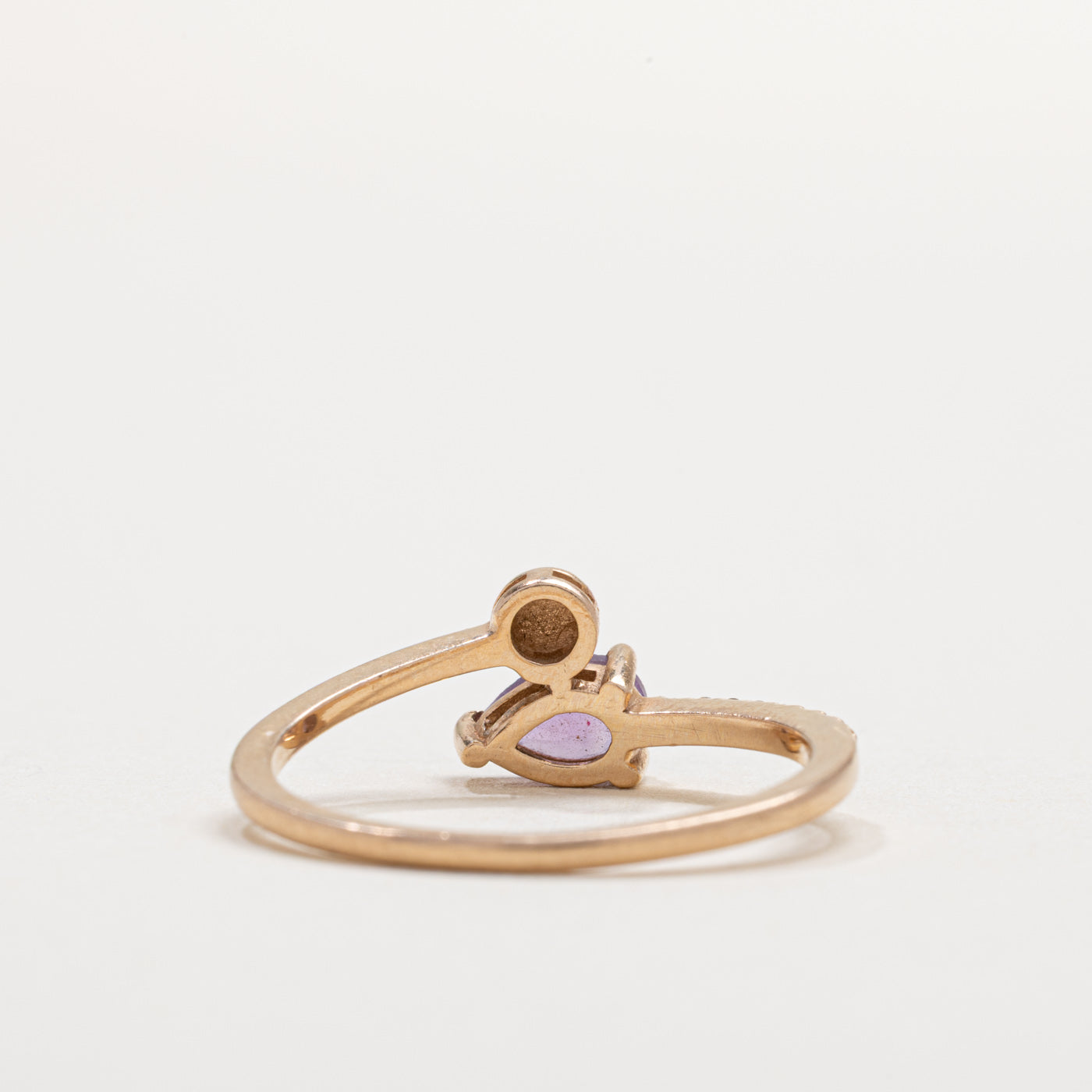 14K Pear Cut Amethyst & Diamond Cluster Bypass Ring | SZ 6.5