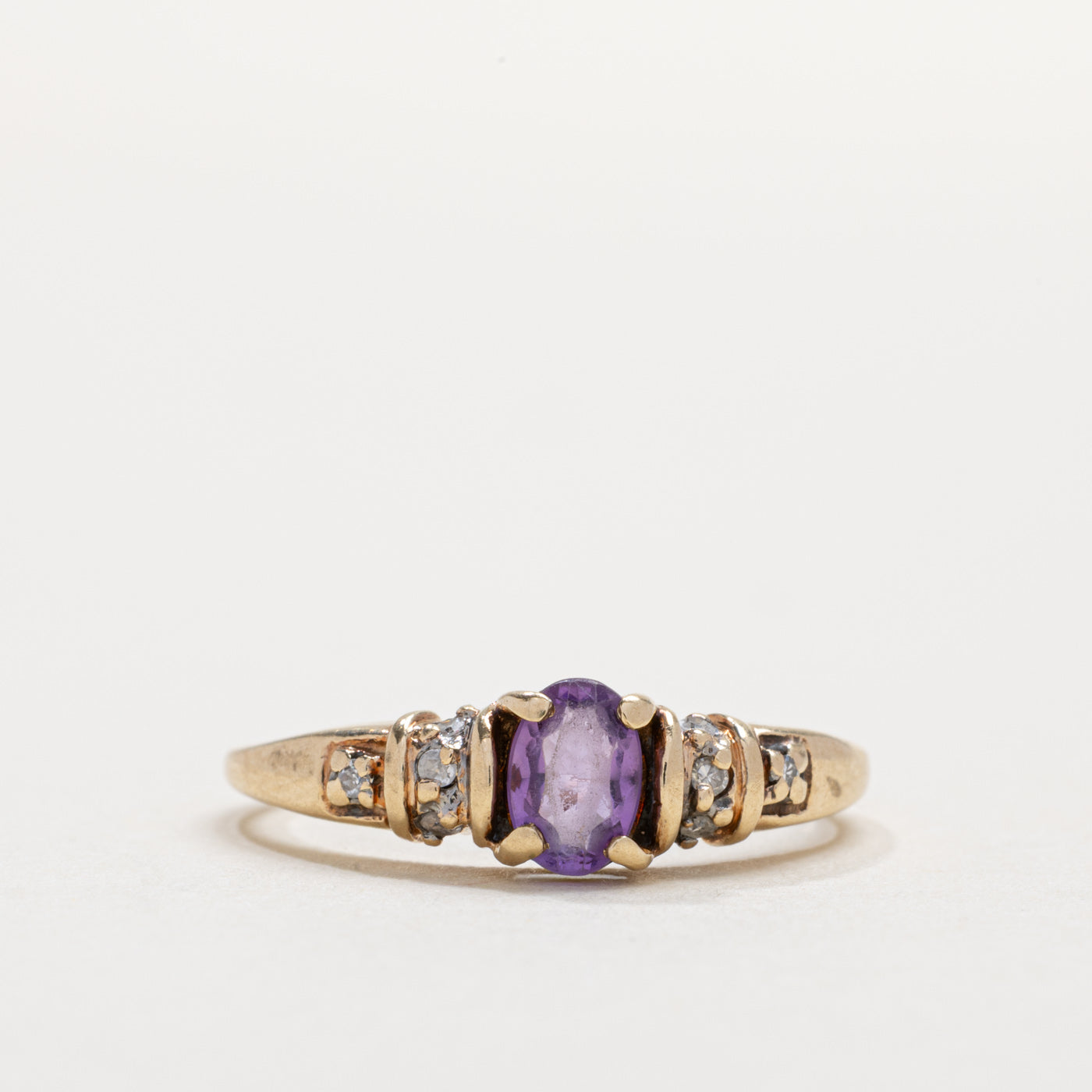 10K Oval Cut Amethyst & Diamond Accented Ring | SZ 6.75