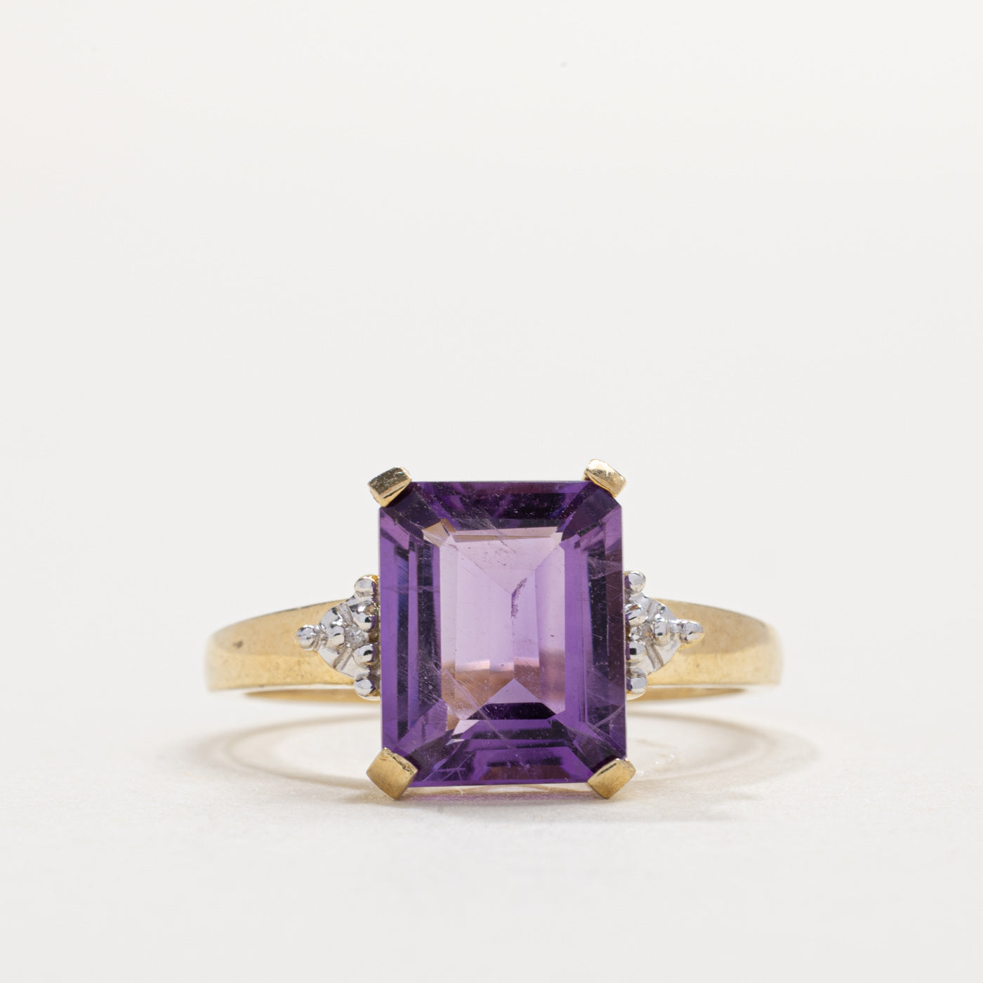 10K Emerald Cut Amethyst & Diamond Accented Ring | SZ 7.0