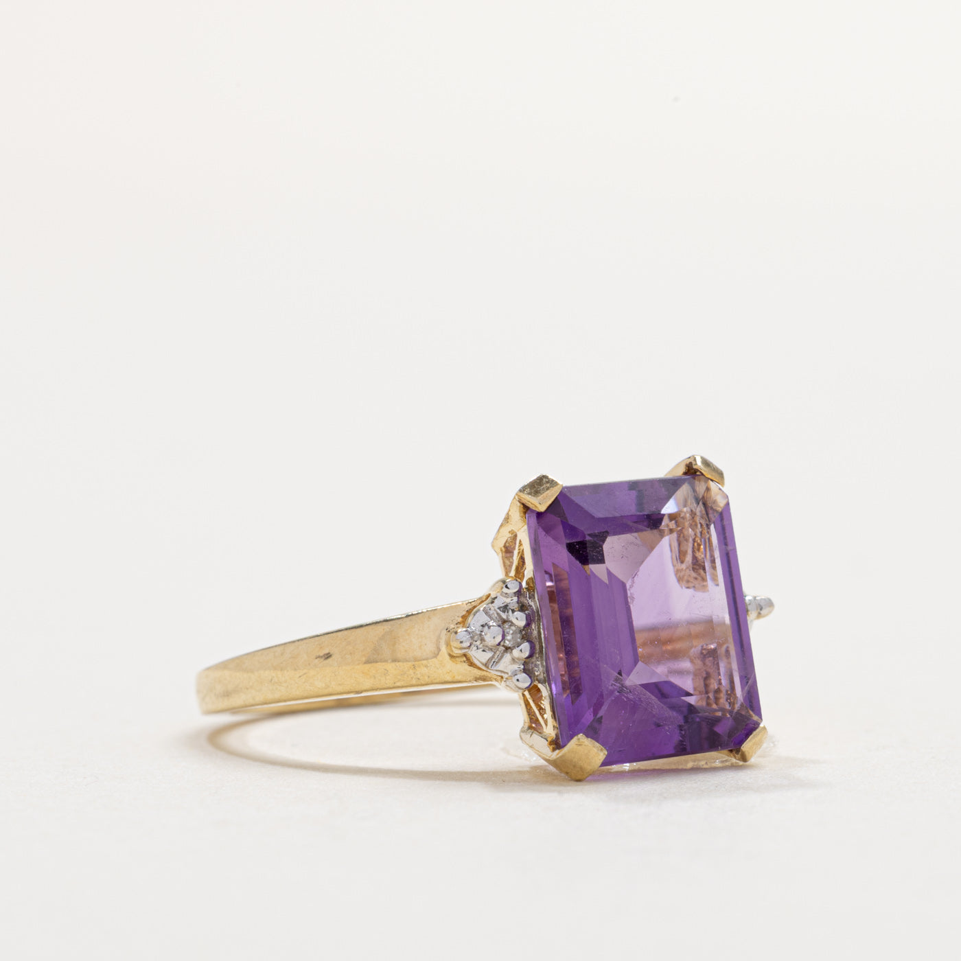 10K Emerald Cut Amethyst & Diamond Accented Ring | SZ 7.0