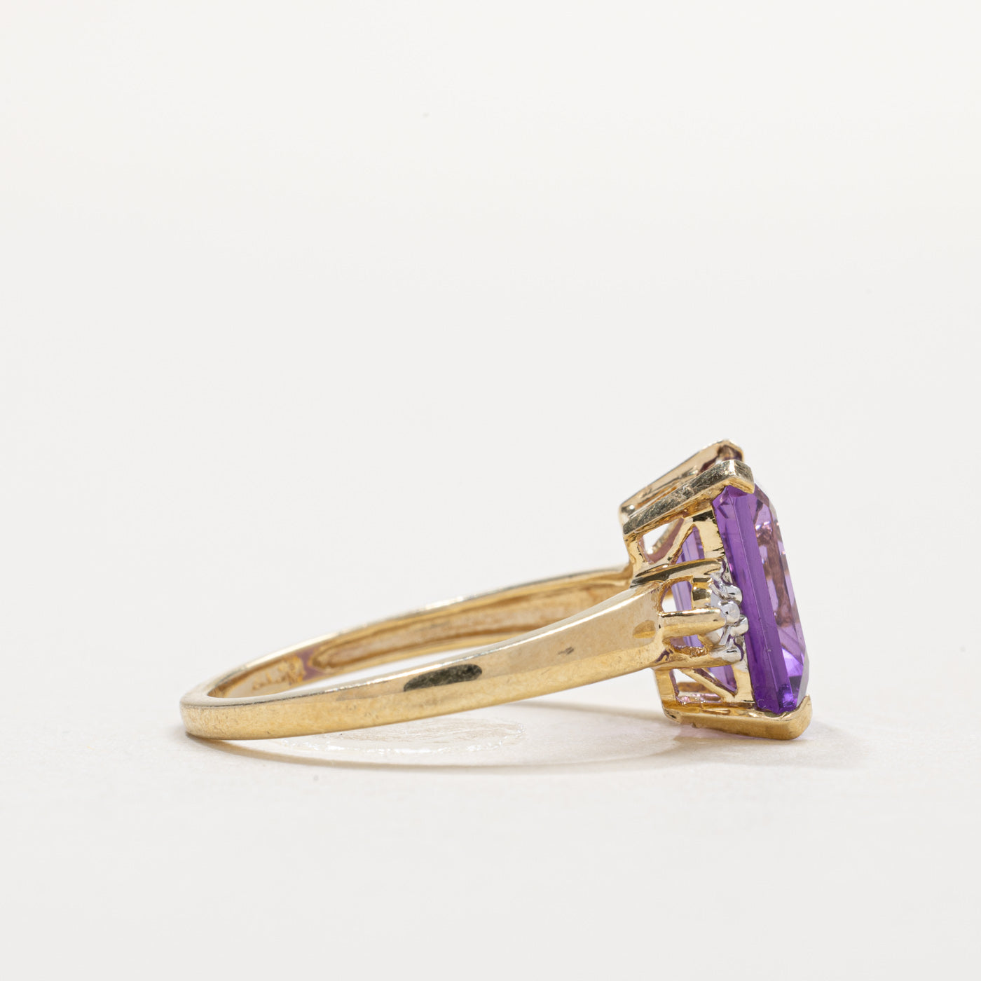 10K Emerald Cut Amethyst & Diamond Accented Ring | SZ 7.0