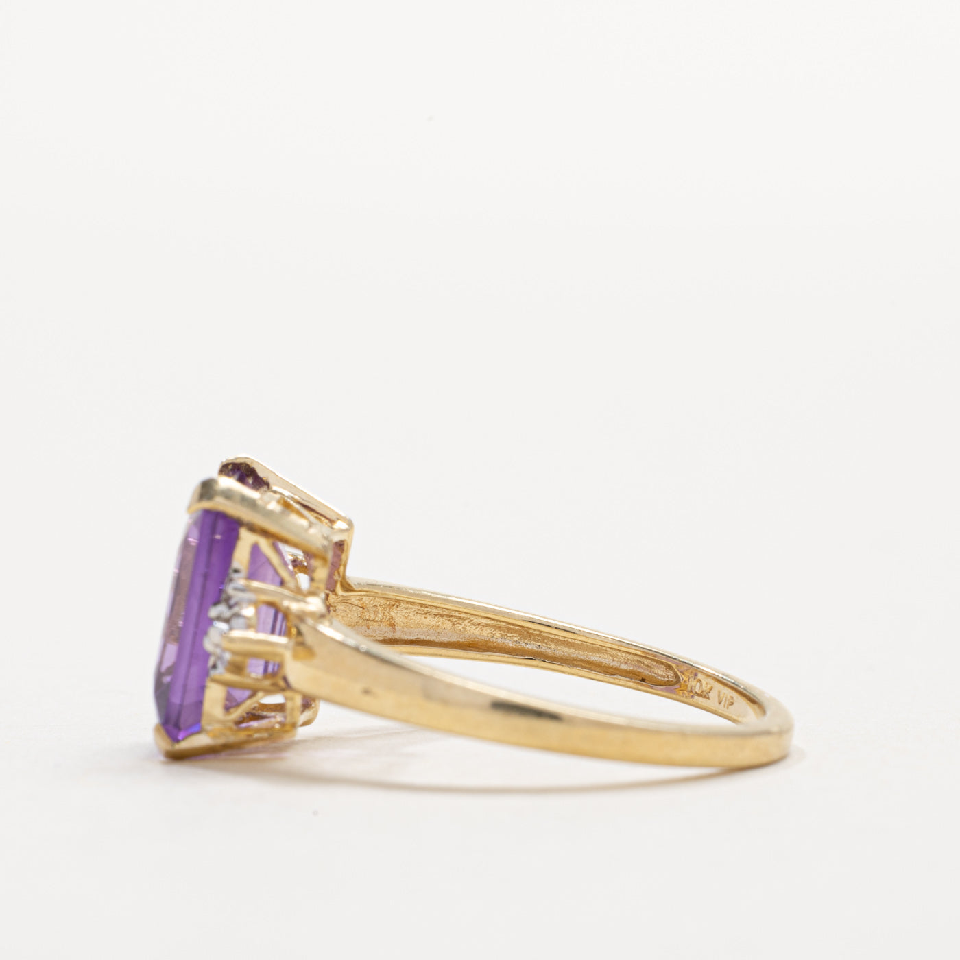 10K Emerald Cut Amethyst & Diamond Accented Ring | SZ 7.0