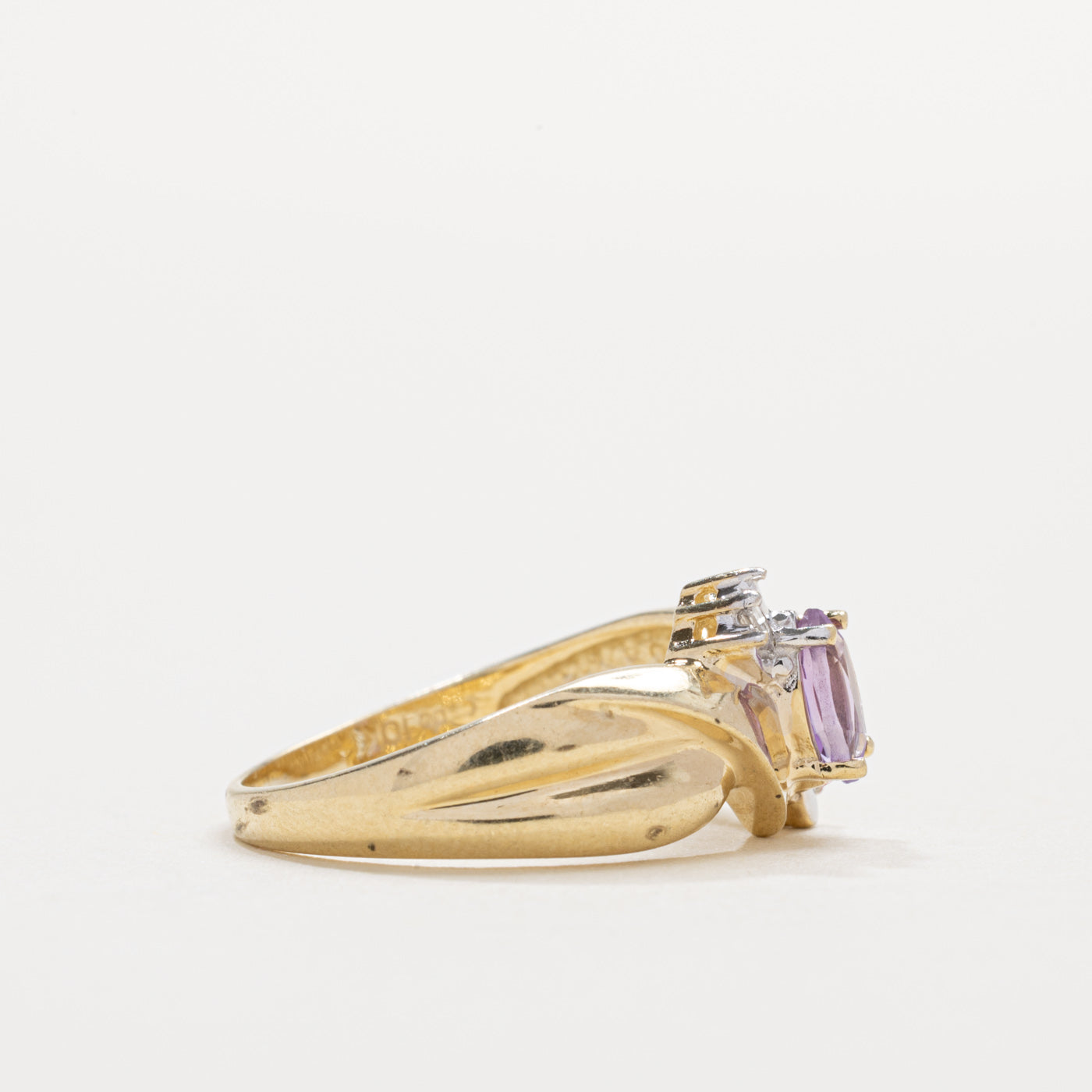 Bague nœud papillon en or 10 carats avec améthyste taille marquise et diamants | Taille 6,25