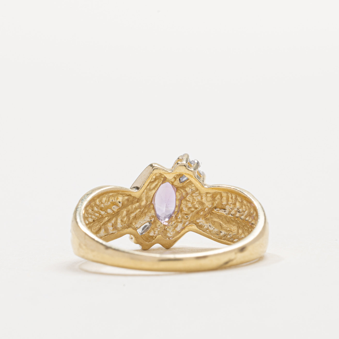 Bague nœud papillon en or 10 carats avec améthyste taille marquise et diamants | Taille 6,25