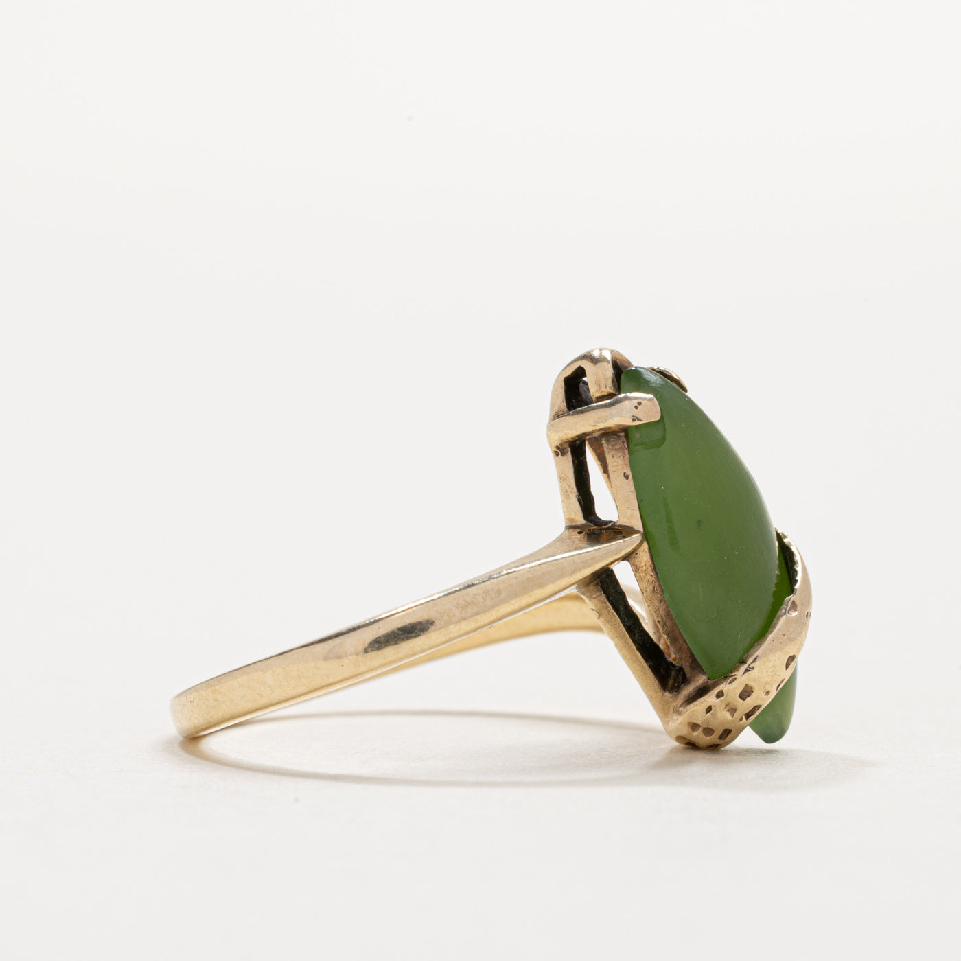 10K Marquise Cabochon Nephrite Jade Abstract Ring | SZ 6.5