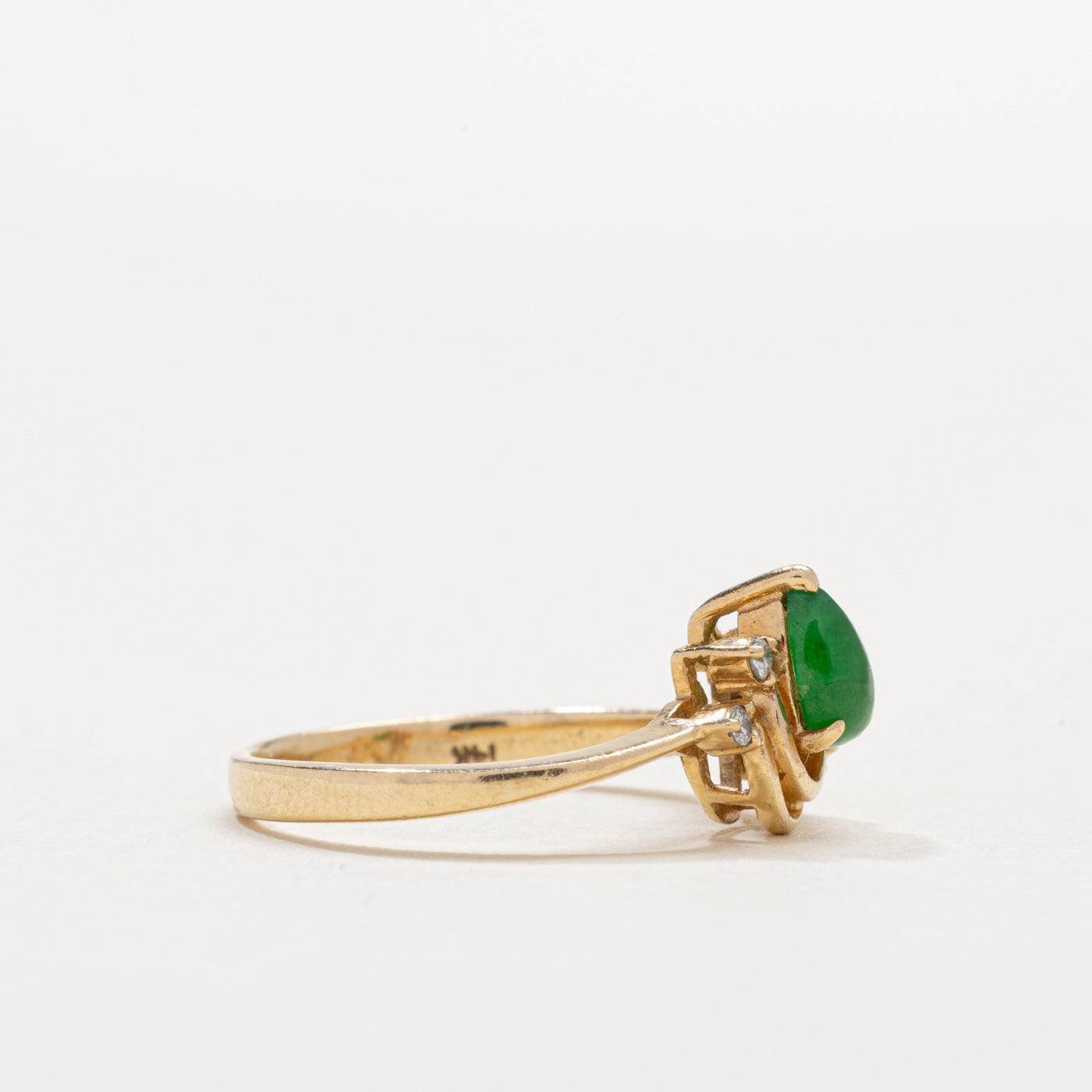 14K Pear Cabochon Jadeite & Diamond Accented Ring | SZ 5.0