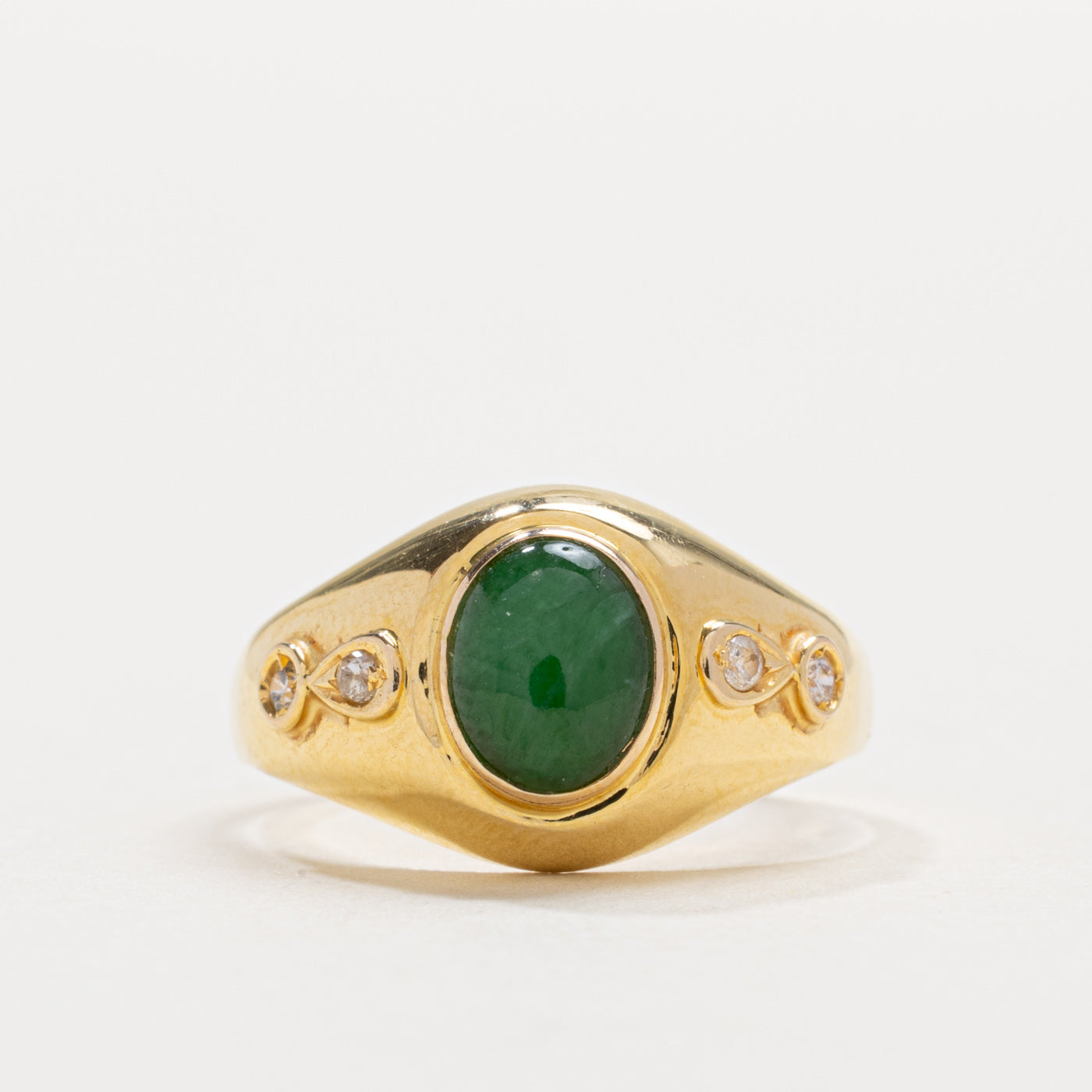 14K Cabochon Jadeite & Diamond Accented Ring | SZ 3.75
