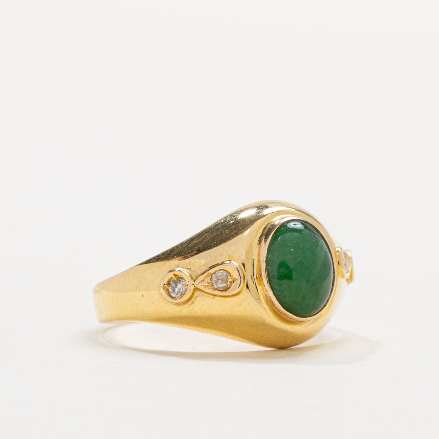 14K Cabochon Jadeite & Diamond Accented Ring | SZ 3.75