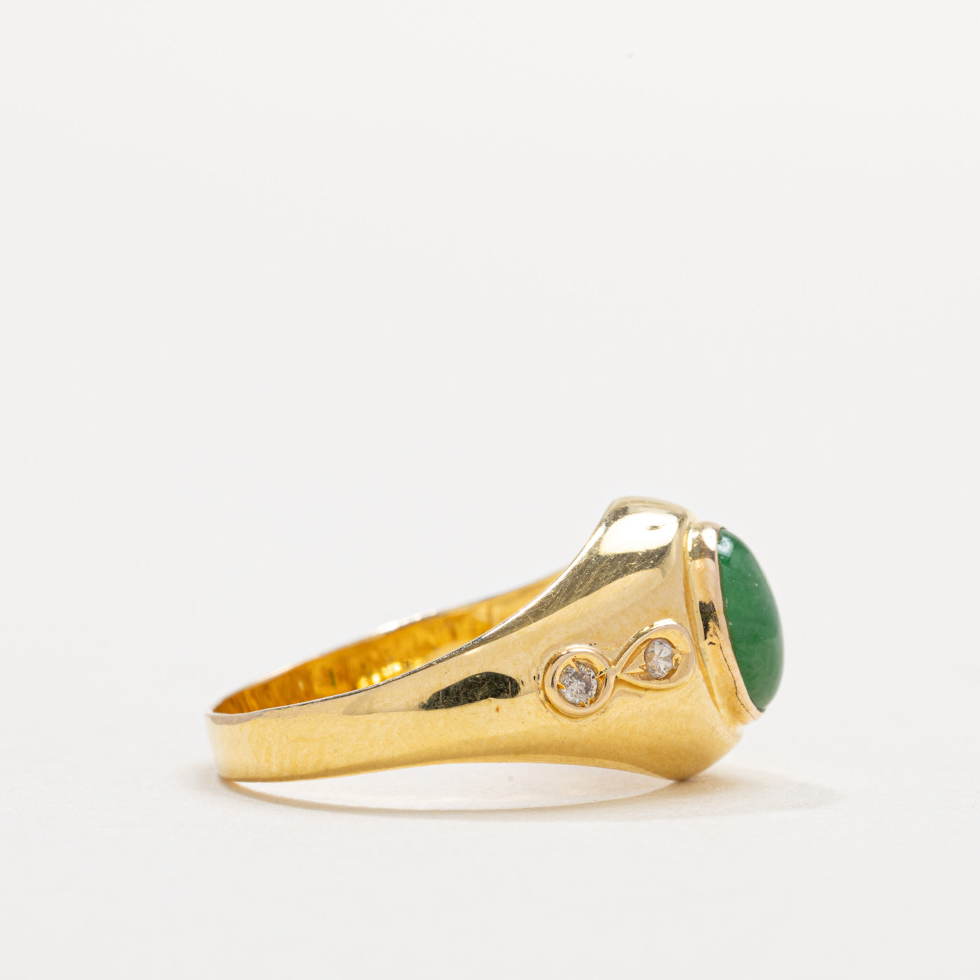 14K Cabochon Jadeite & Diamond Accented Ring | SZ 3.75