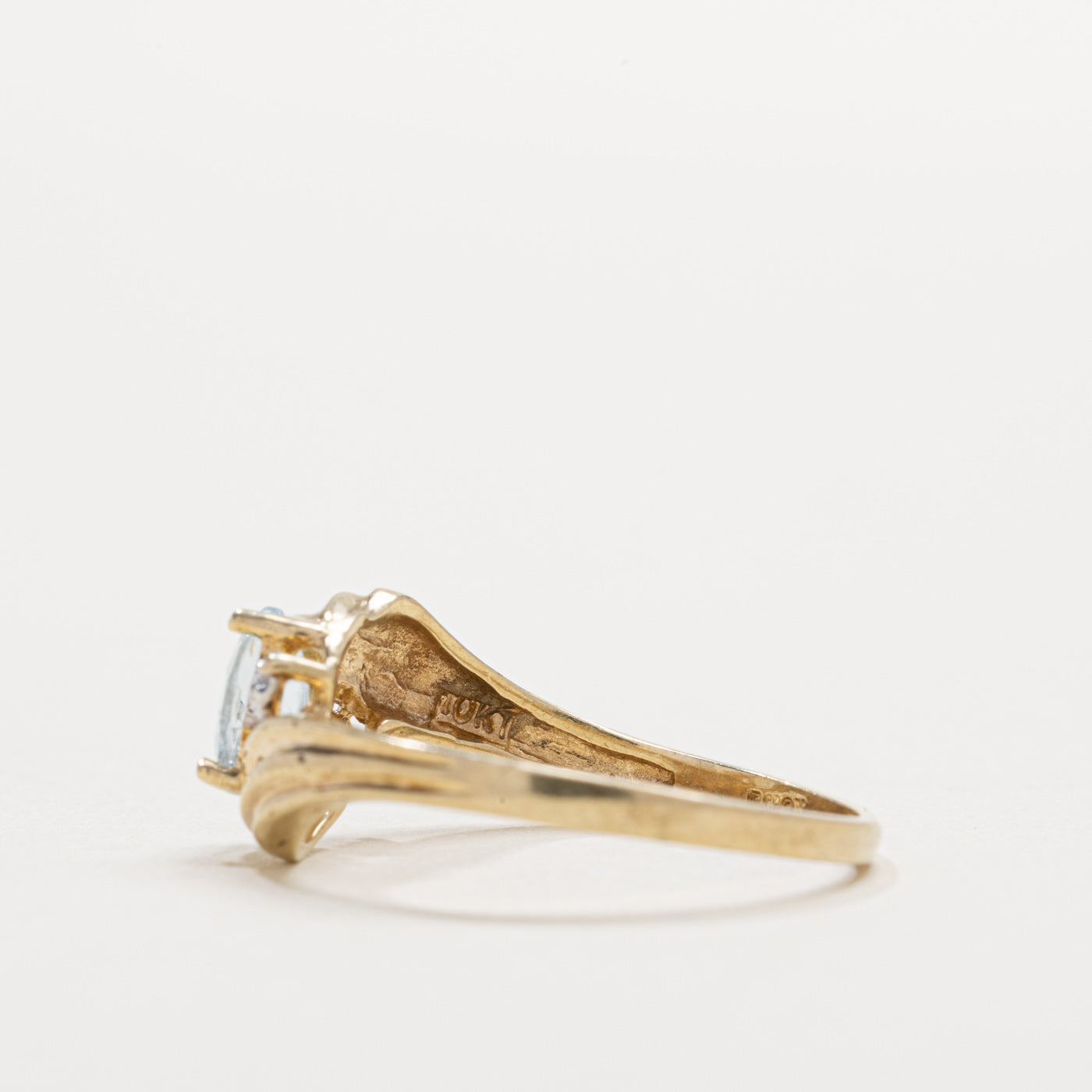 10K Aquamarine & Diamond Grooved Bypass Ring | SZ 6.0