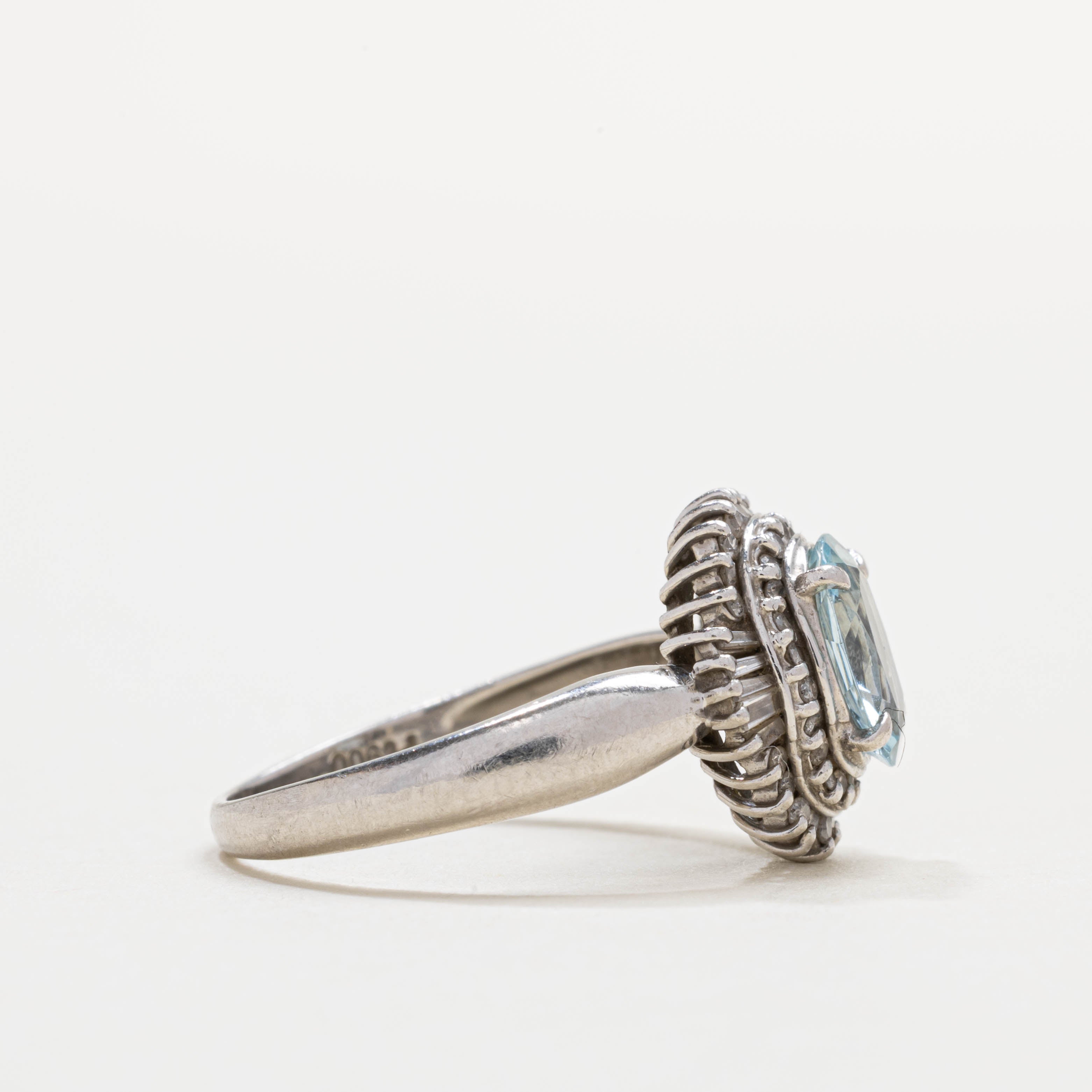 Platinum Aquamarine & Diamond Petal Halo Ring | 0.82ct, 0.15ctw | SZ 6.0