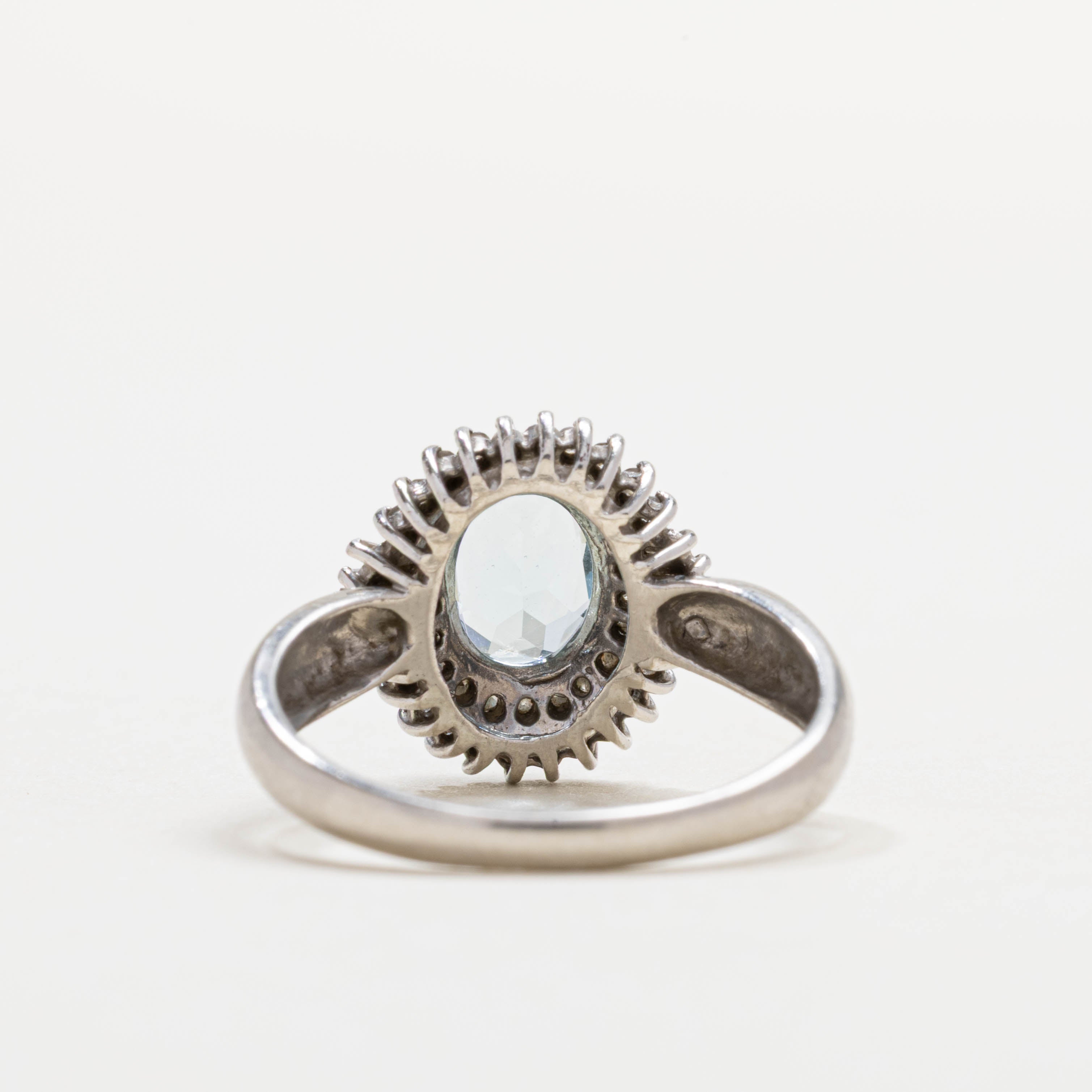 Platinum Aquamarine & Diamond Petal Halo Ring | 0.82ct, 0.15ctw | SZ 6.0