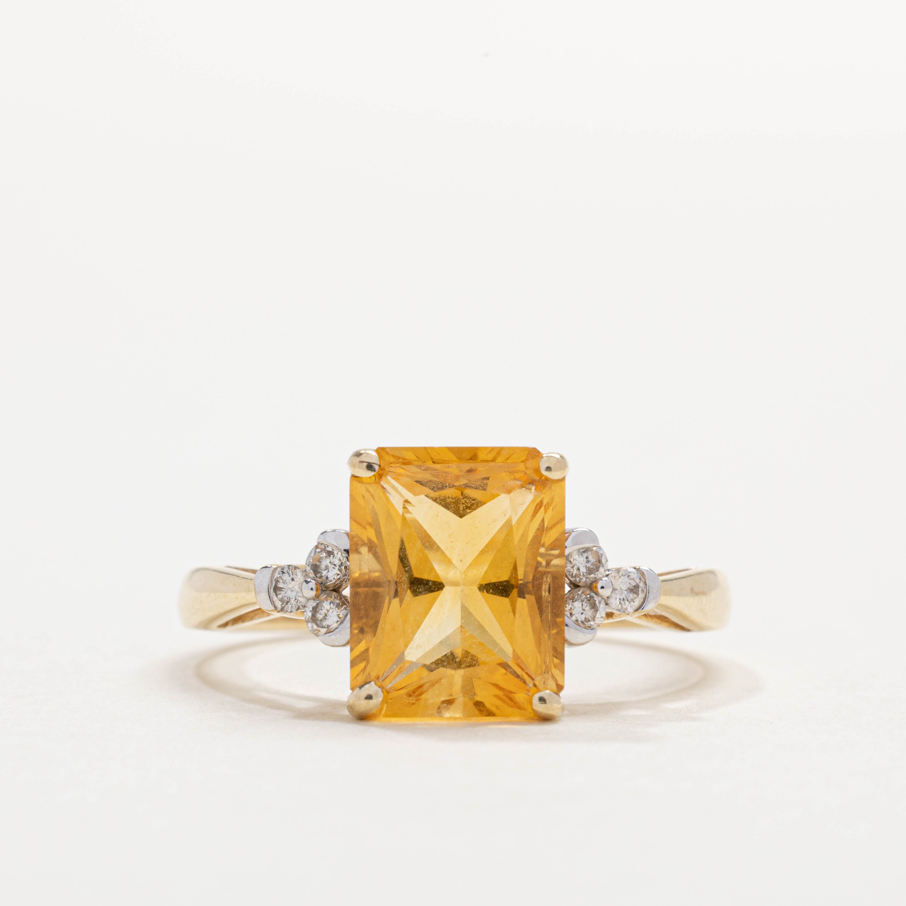 10K Radiant Cut Citrine & Diamond Geometric Ring | 3.05ct, 0.09ctw | SZ 8.5