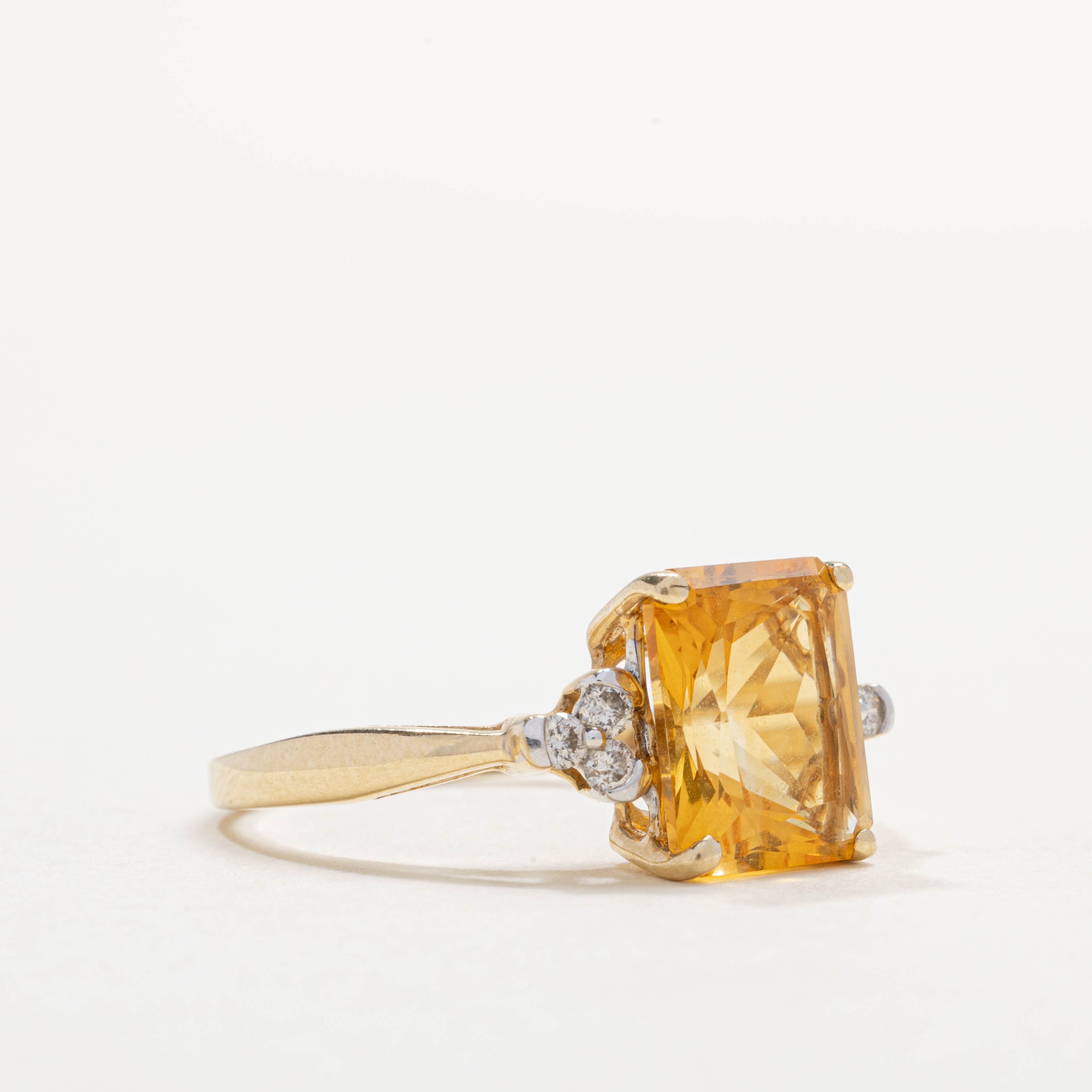 10K Radiant Cut Citrine & Diamond Geometric Ring | 3.05ct, 0.09ctw | SZ 8.5
