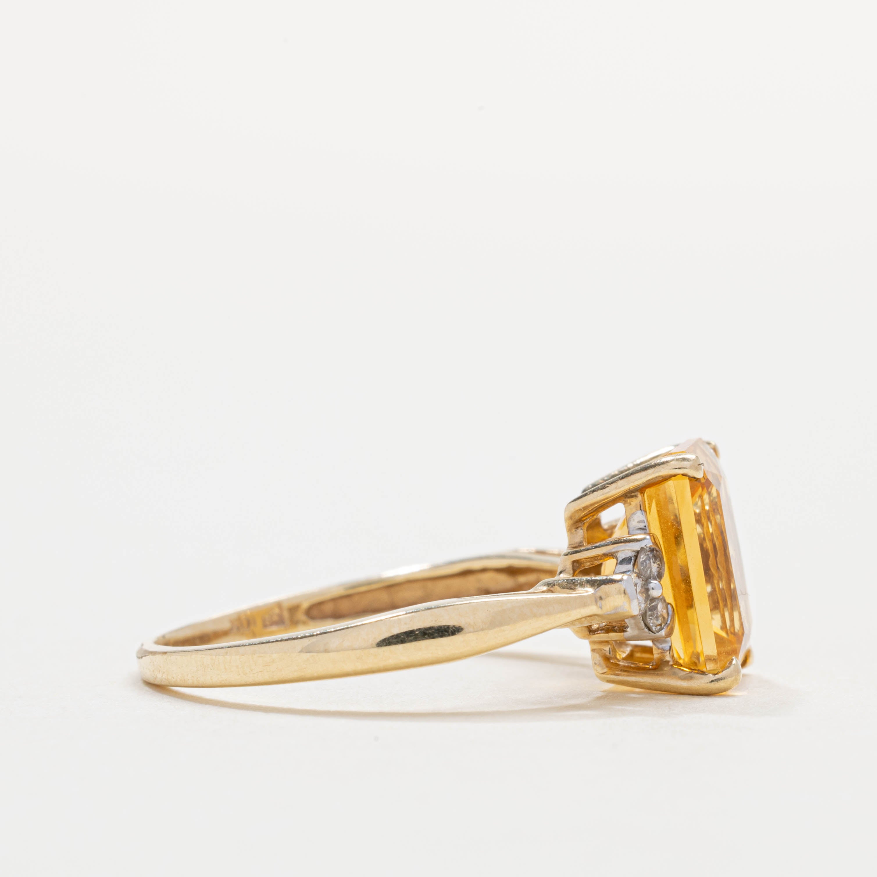 10K Radiant Cut Citrine & Diamond Geometric Ring | 3.05ct, 0.09ctw | SZ 8.5