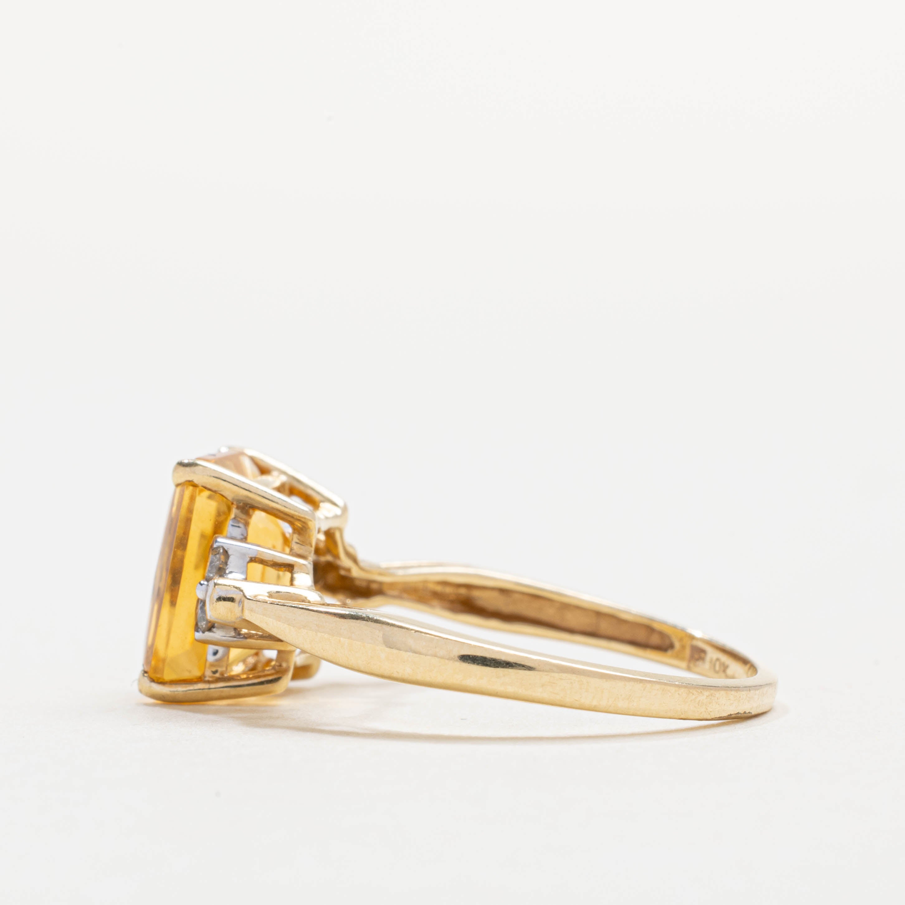 10K Radiant Cut Citrine & Diamond Geometric Ring | 3.05ct, 0.09ctw | SZ 8.5