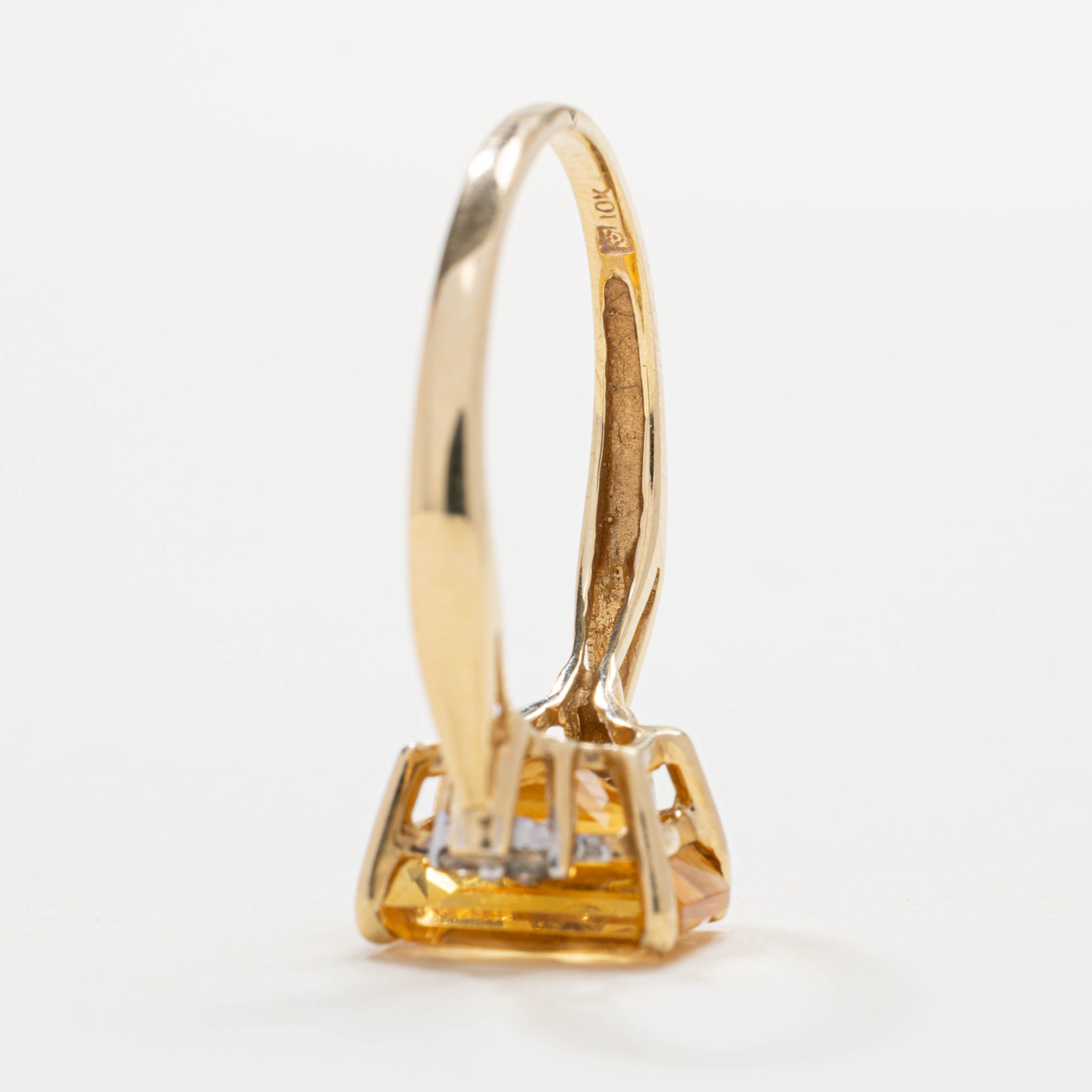 10K Radiant Cut Citrine & Diamond Geometric Ring | 3.05ct, 0.09ctw | SZ 8.5