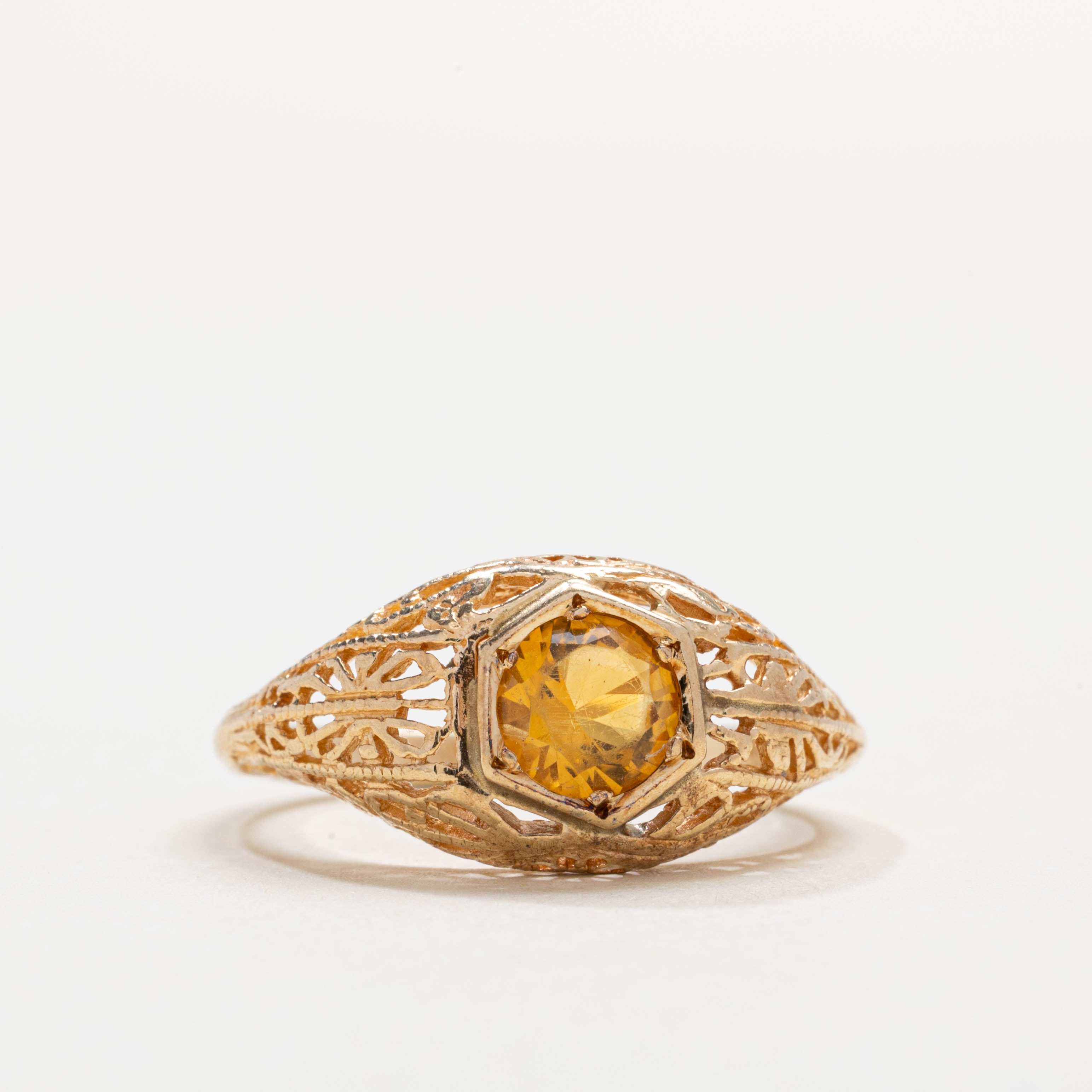 14K Solitaire Citrine Openwork Dome Ring | SZ 6.0