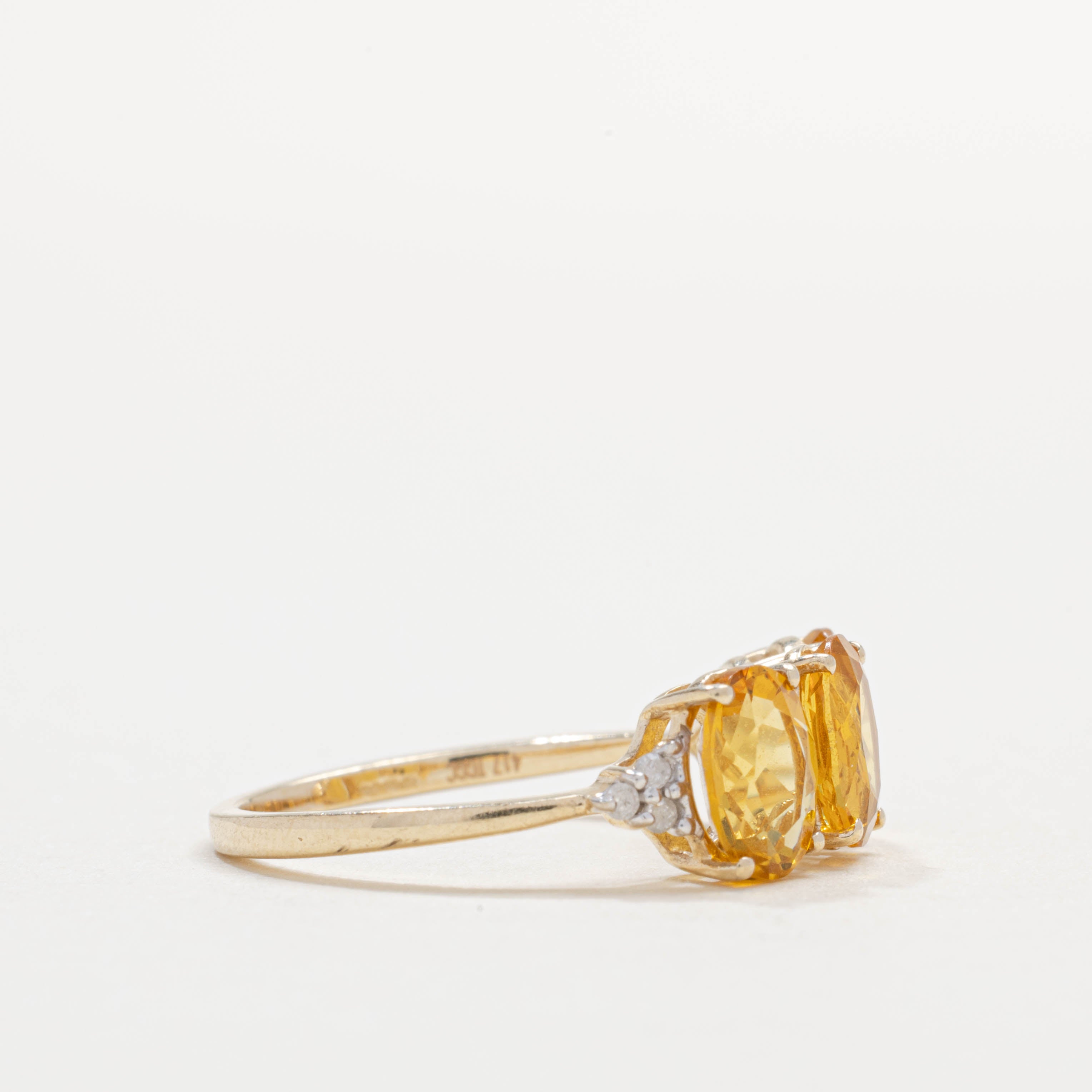 10K Three Stone Oval Cut Citrine & Diamond Ring | SZ 6.25
