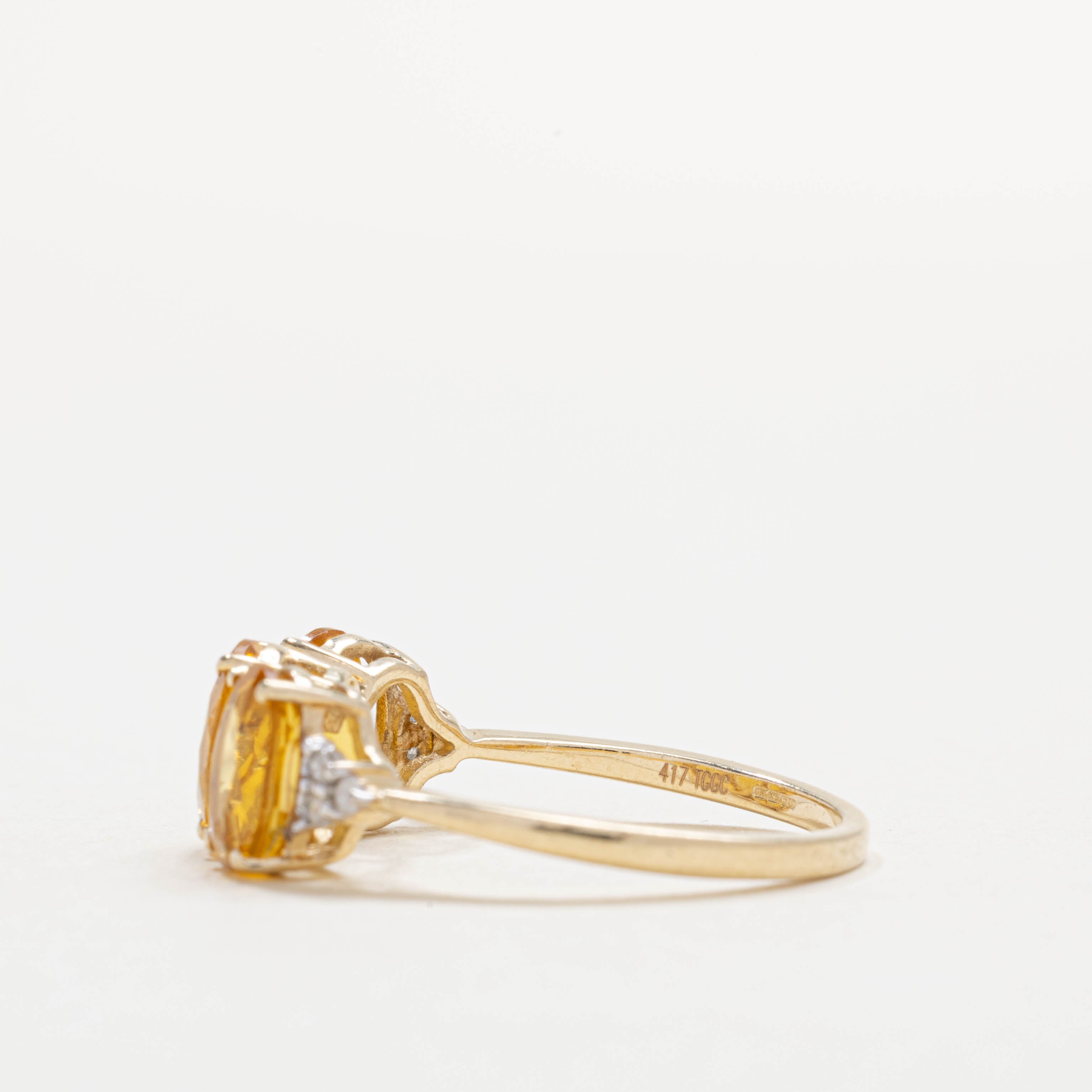 10K Three Stone Oval Cut Citrine & Diamond Ring | SZ 6.25