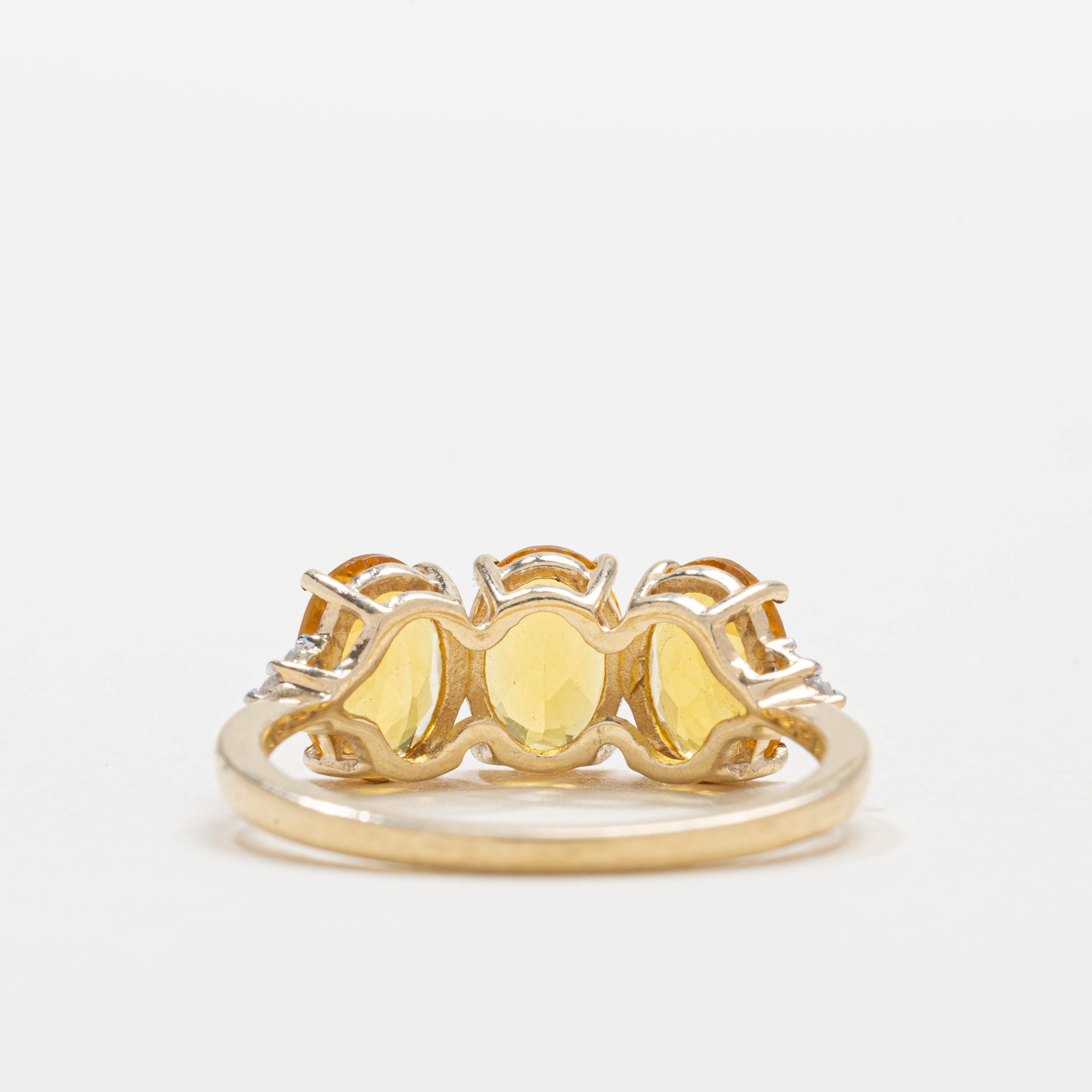 10K Three Stone Oval Cut Citrine & Diamond Ring | SZ 6.25