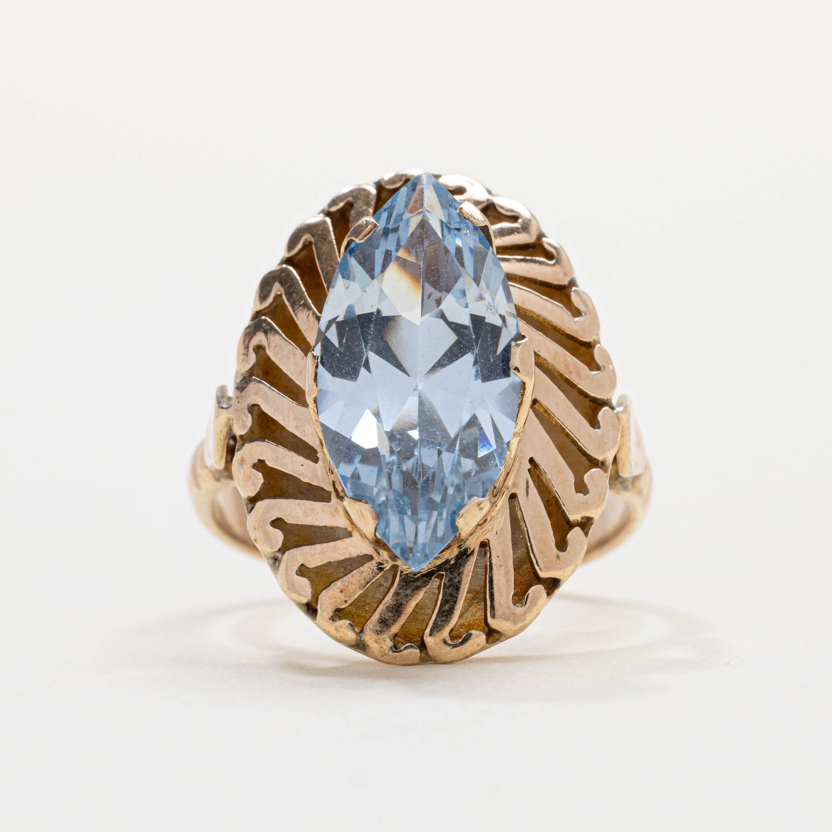 14K Marquise Cut Synthetic Spinel Geometric Cocktail Ring | SZ 4.0