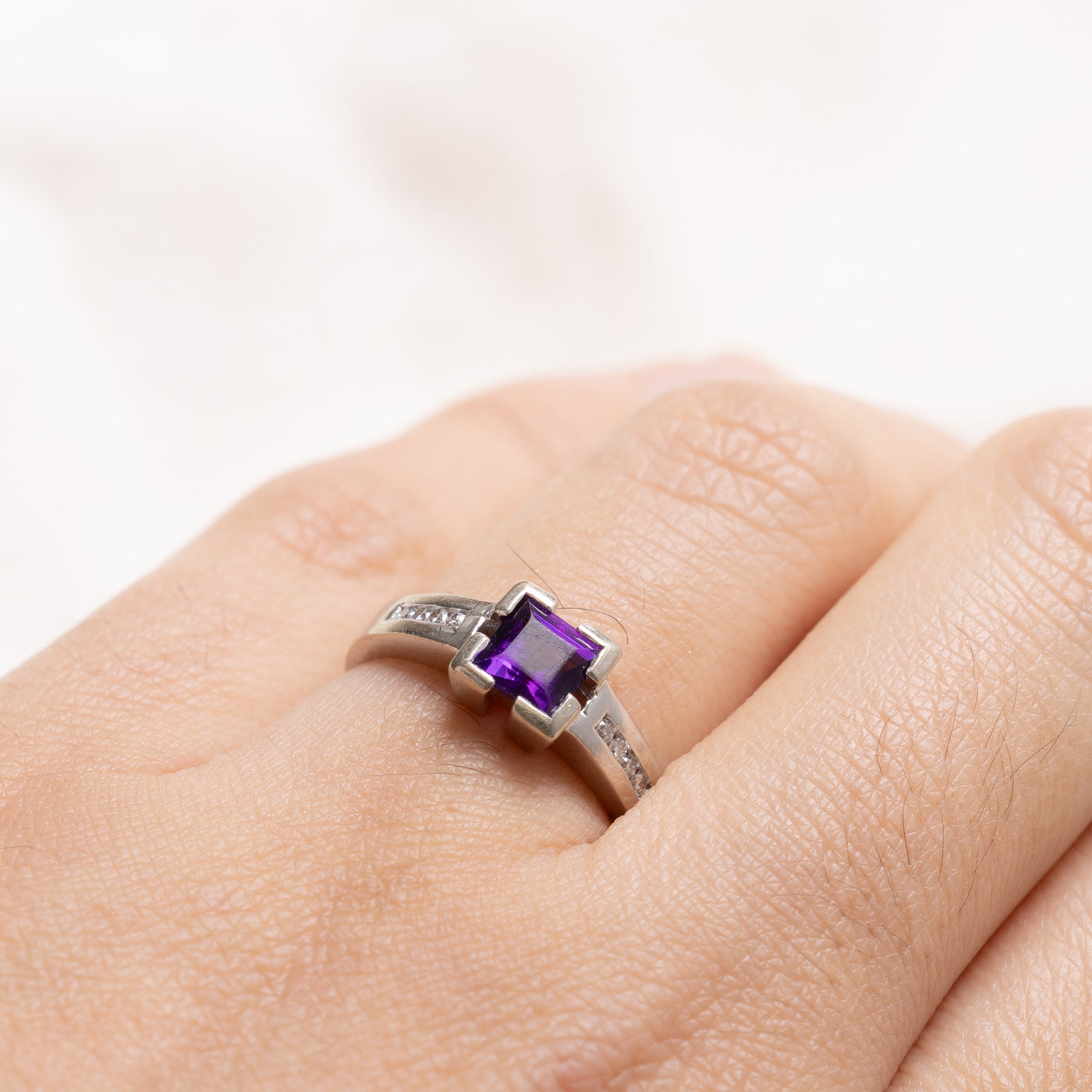 10K Princess Cut Amethyst & Diamond Accented Ring | SZ 5.0