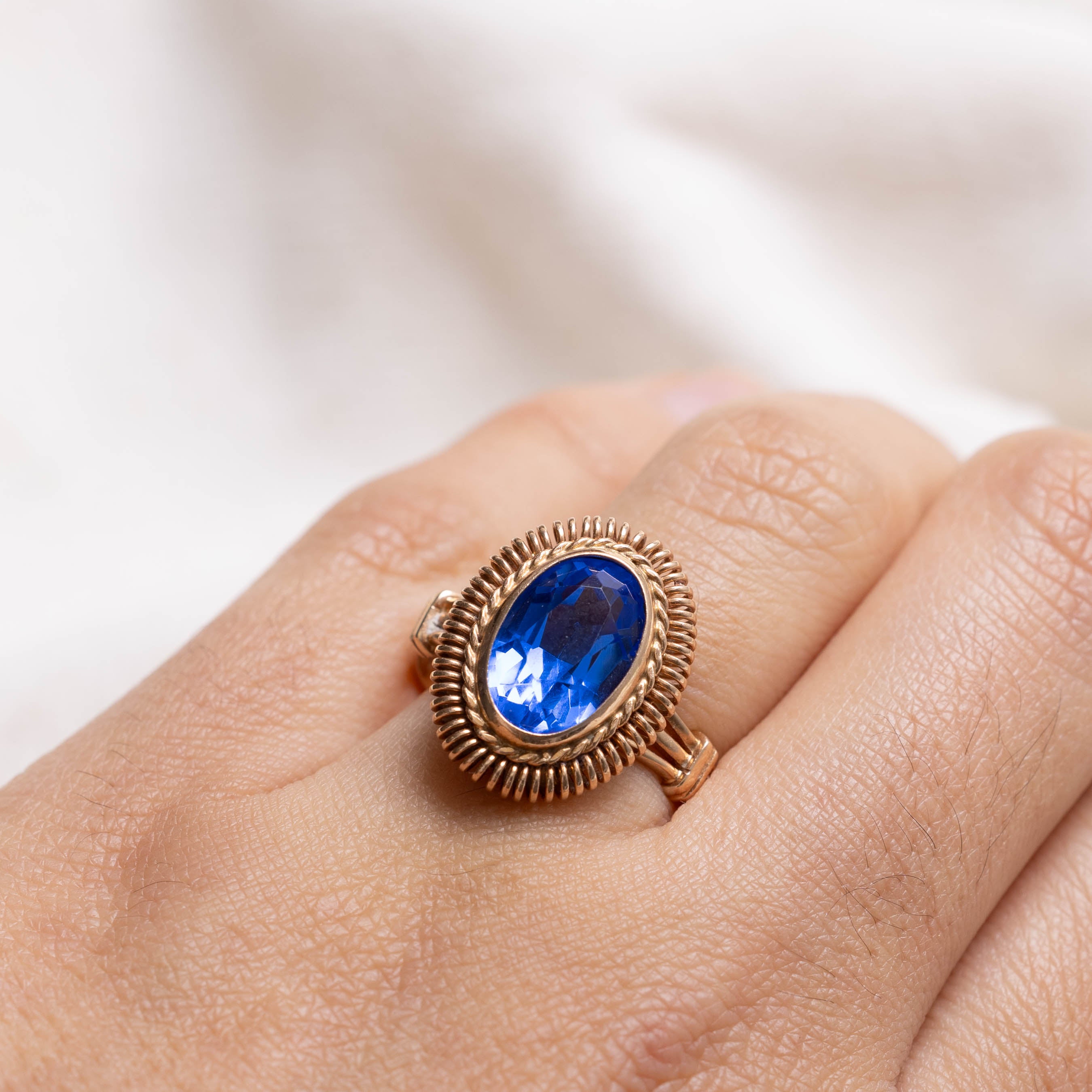 1965 Armenian 9K Synthetic Spinel Textured Cocktail Ring | 3.77ct | SZ 8.25