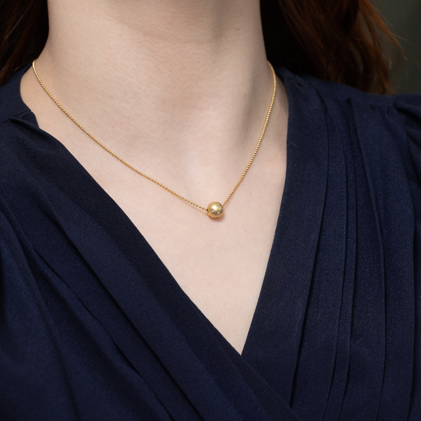 18K Diamond Sphere Pendant Necklace | 16"