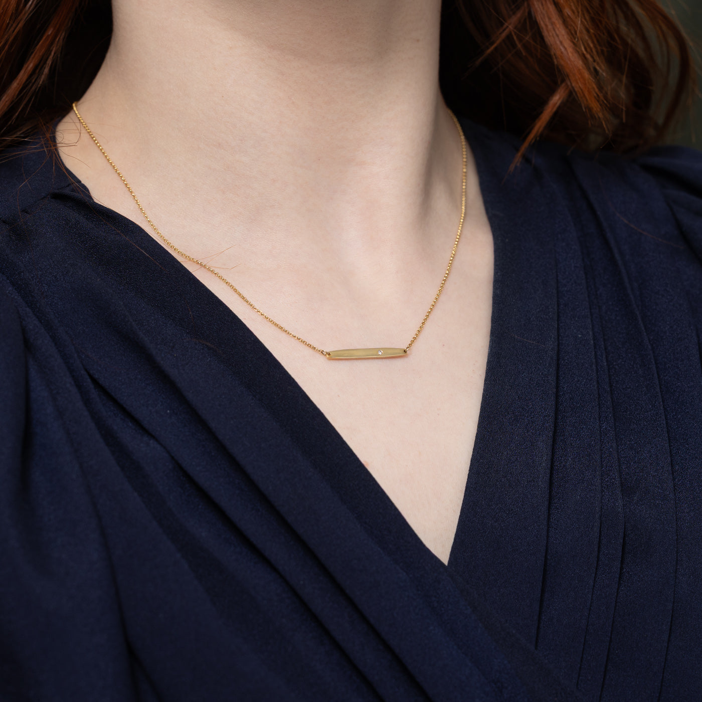 14K Single Diamond Bar Pendant Necklace | 17"