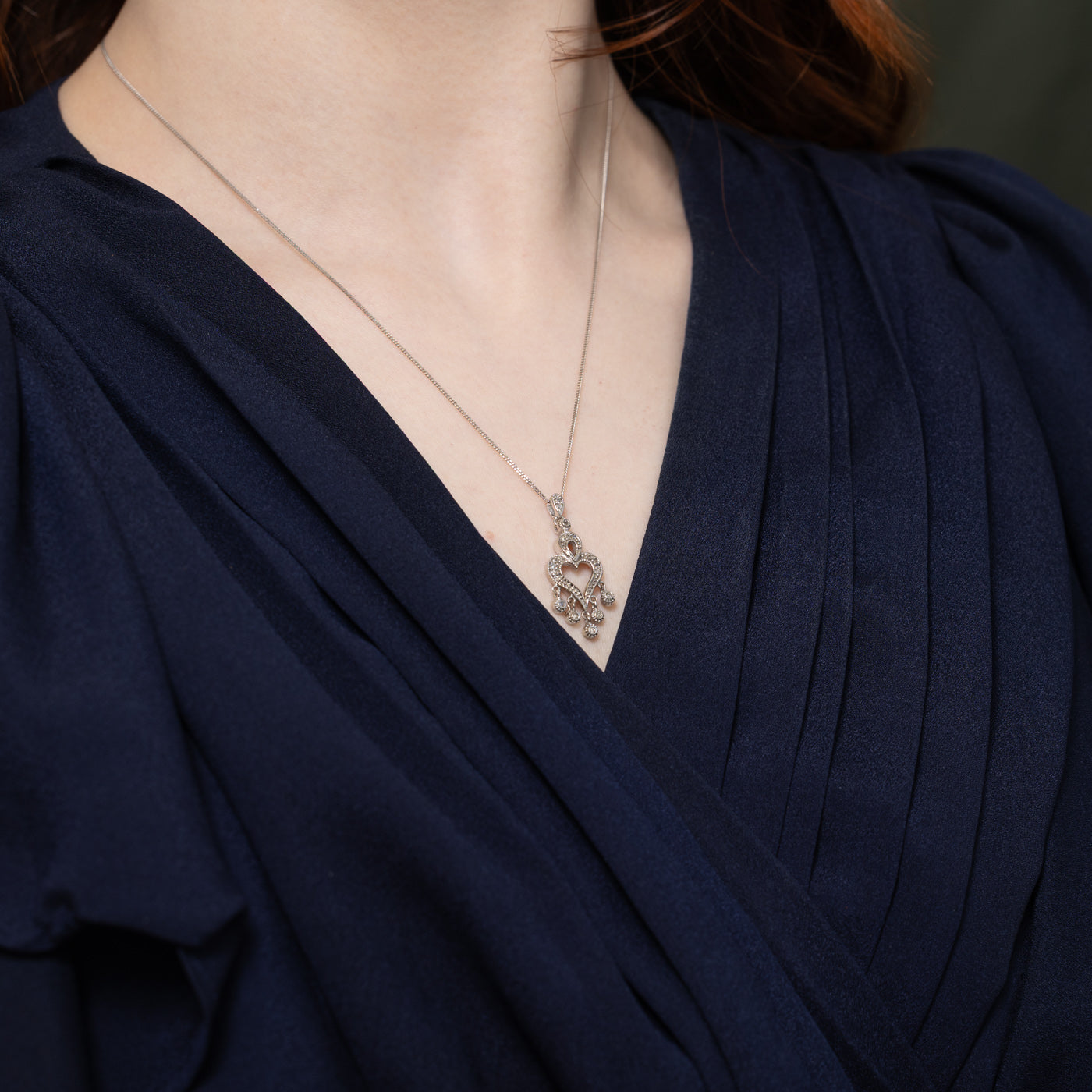 10K Diamond Ornate Heart Pendant Necklace | 18"