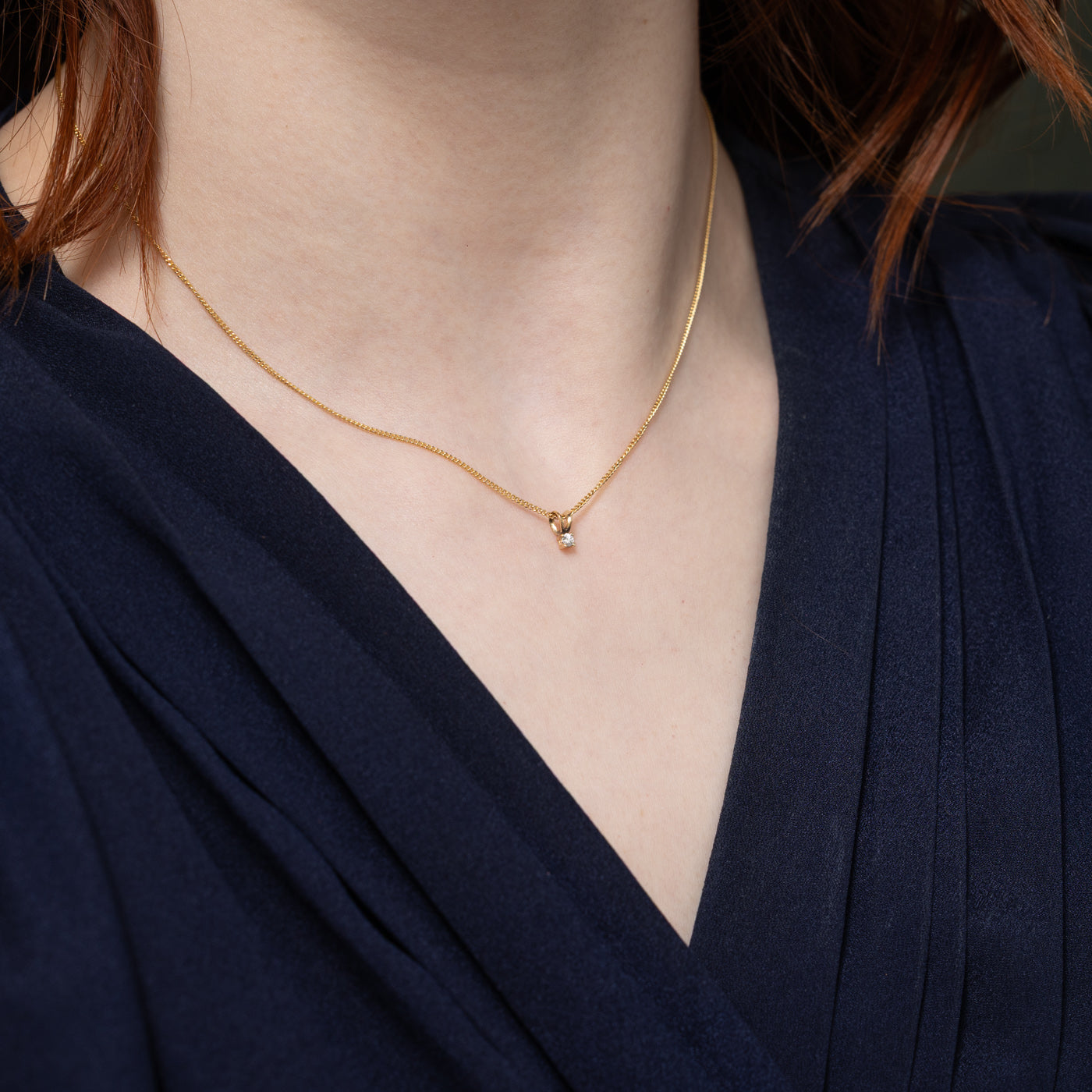 9K Yellow Gold Solitaire Diamond Pendant Necklace | 15"