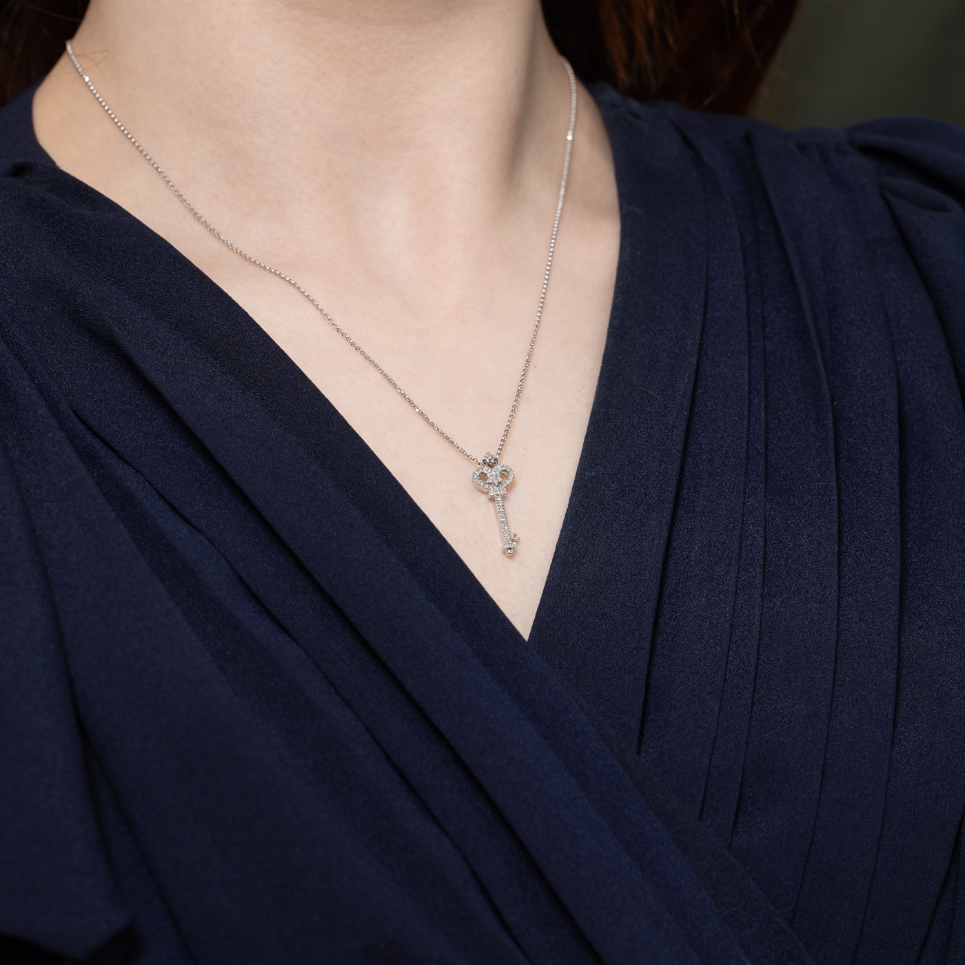 14K Diamond Key Pendant Necklace | 18"