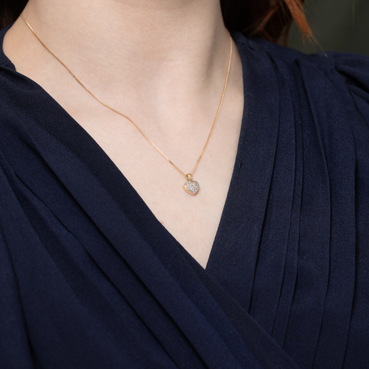 10K Pavé Set Diamond Heart Pendant Necklace | 17"