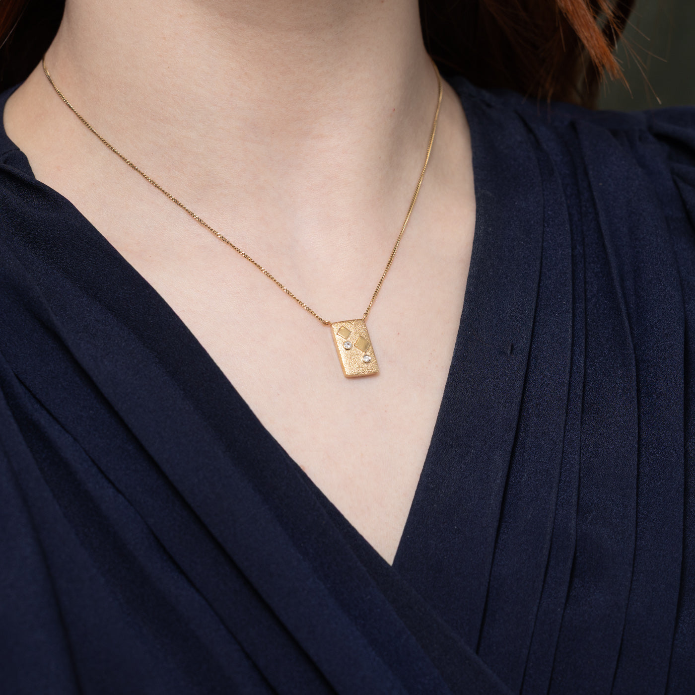 14K Diamond Geometric Tag Pendant Necklace | 15"