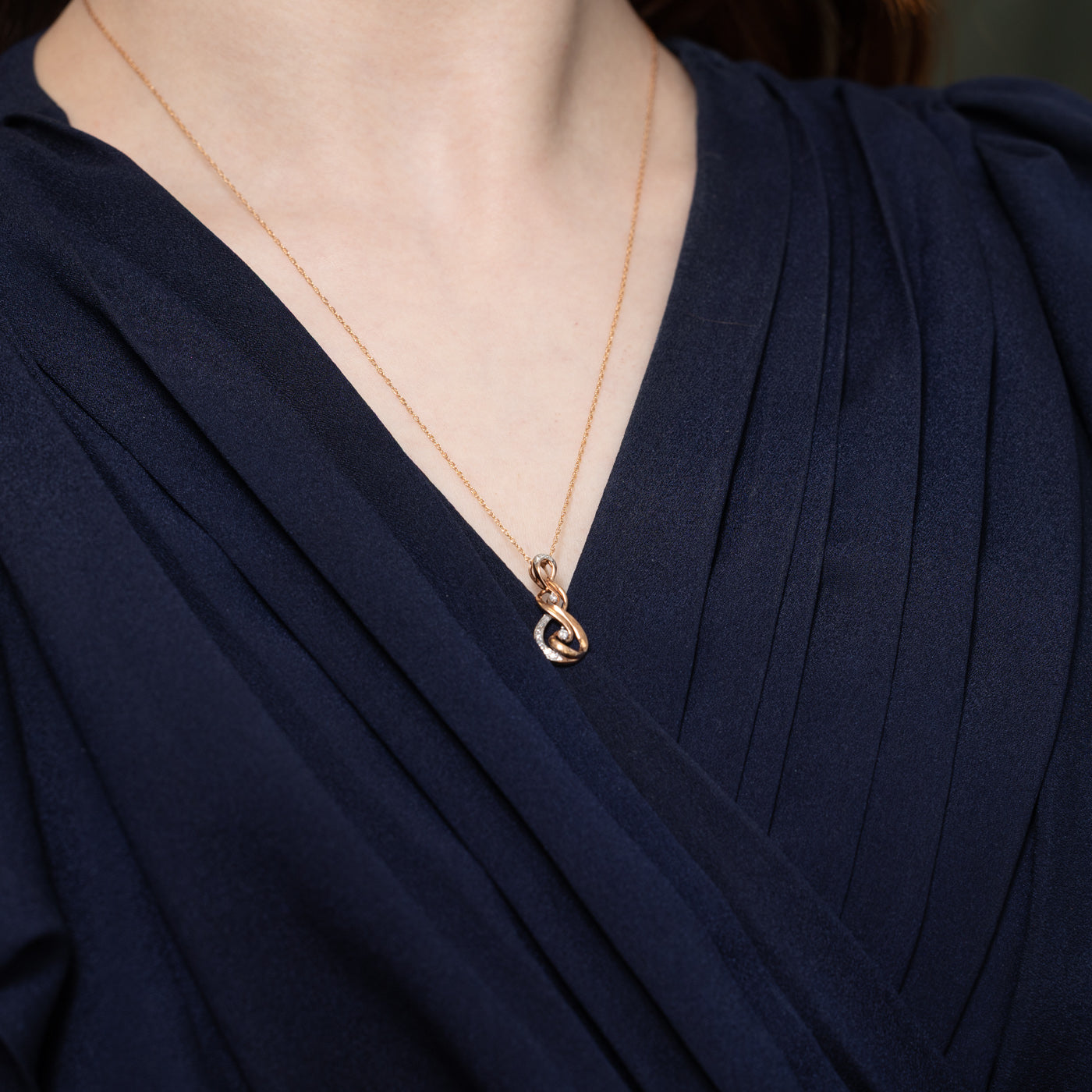 10K Rose Gold Diamond Swirl Pendant Necklace | 20"