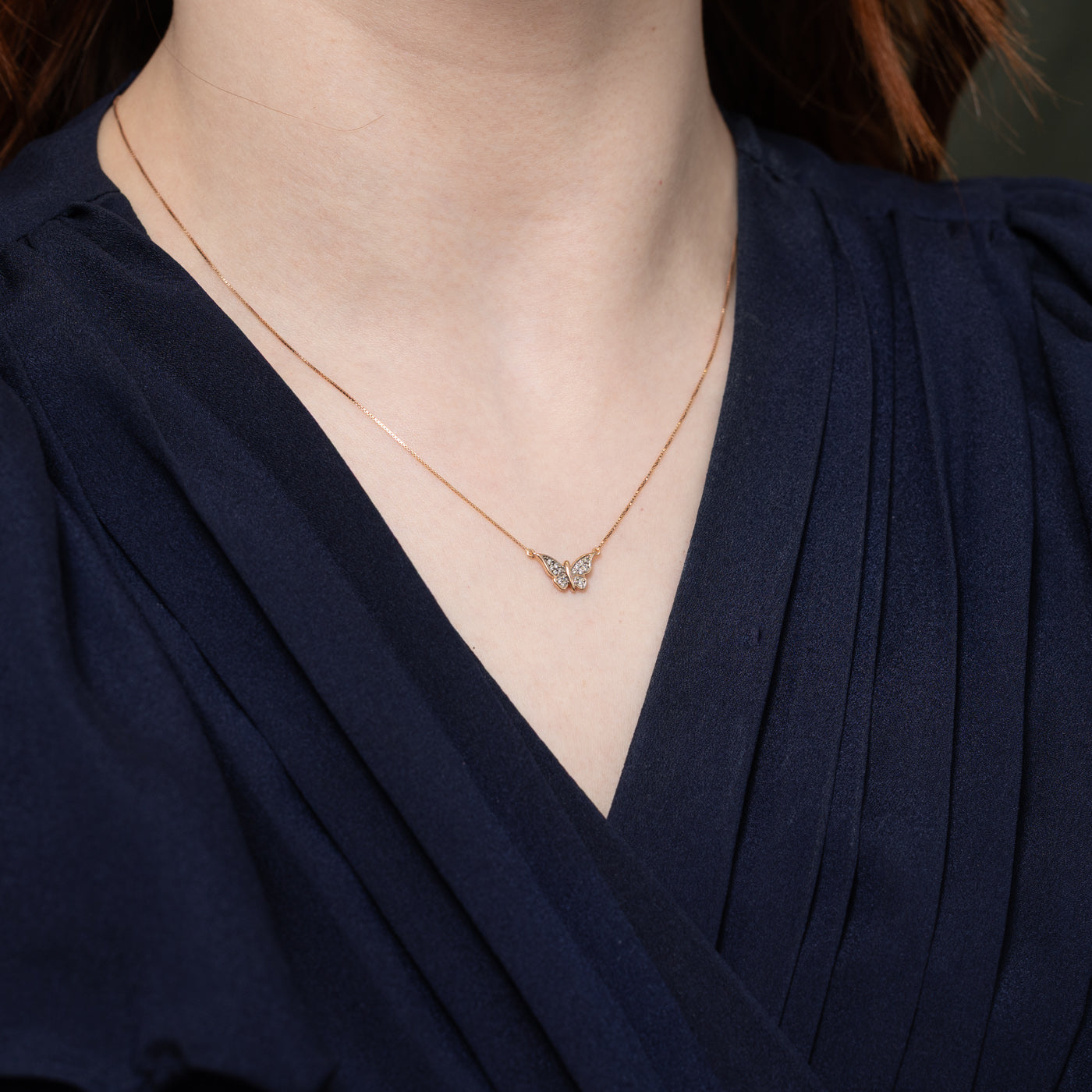 10K Diamond Butterfly Pendant Necklace | 17"