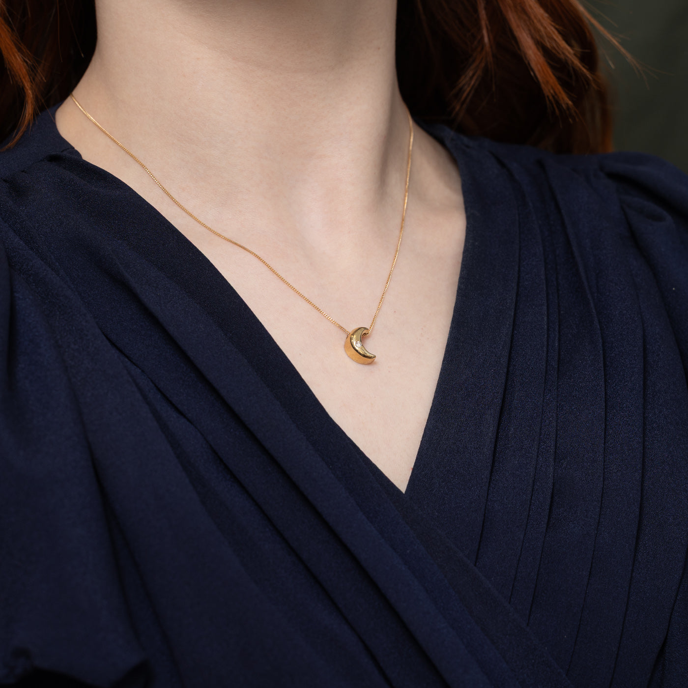 10K Diamond Crescent Moon Pendant Necklace | 17"