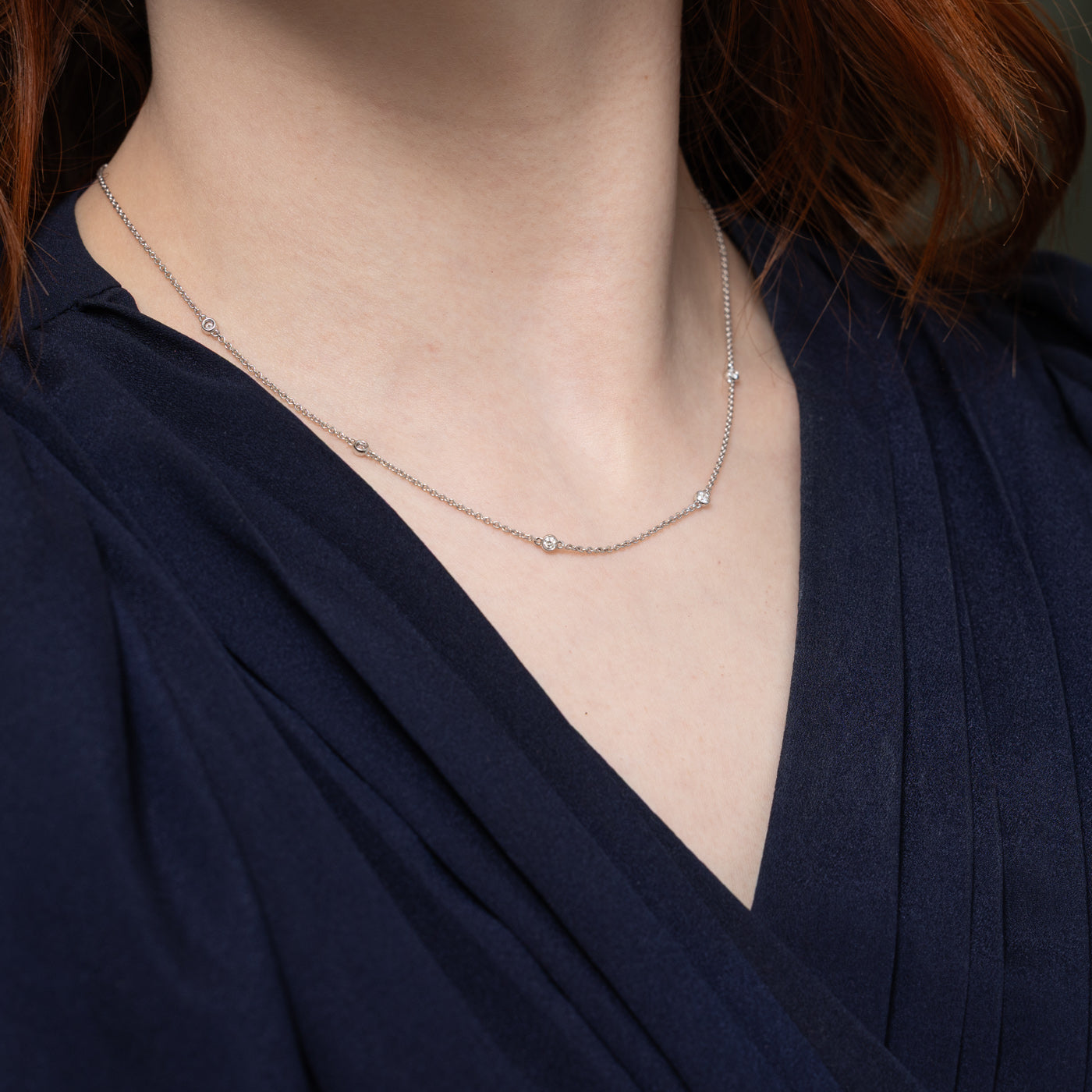 18K Bezel Set Diamond Satellite Necklace | 16.5"