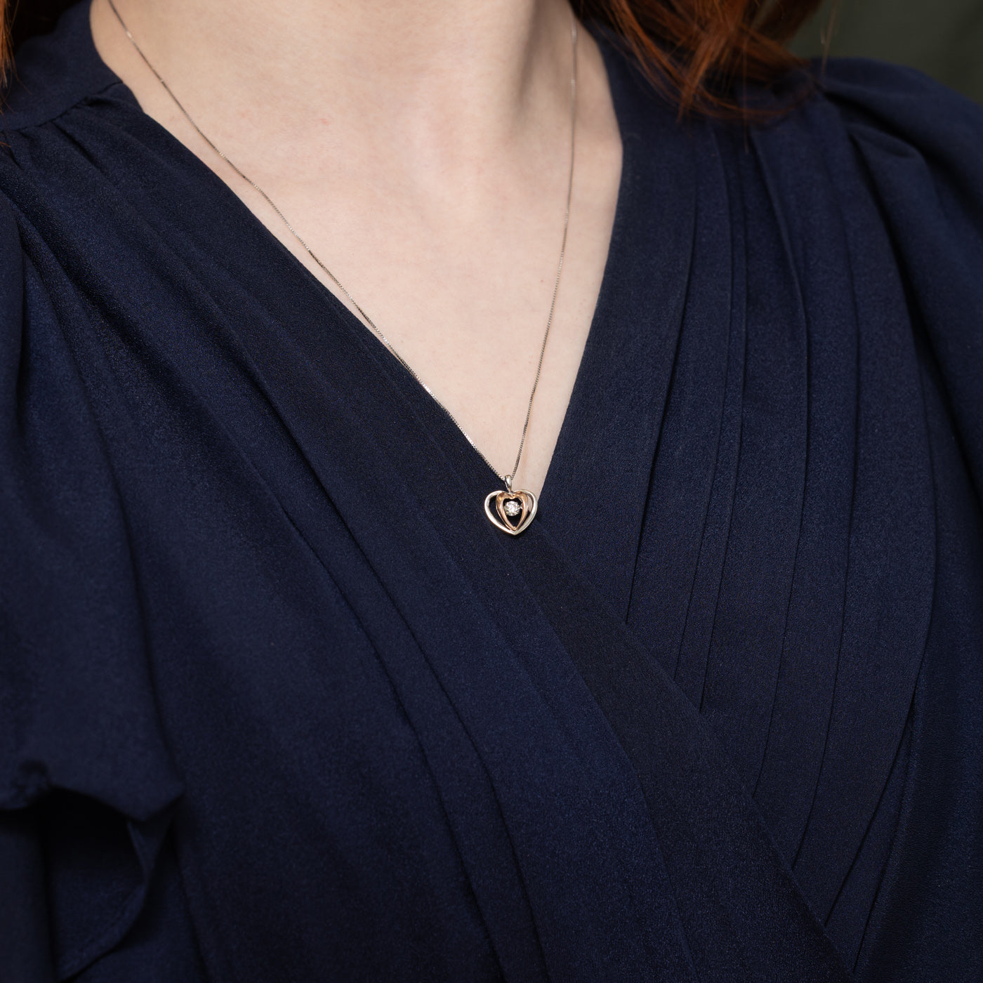 10K Two Tone Gold Diamond Heart Pendant Necklace | 20"