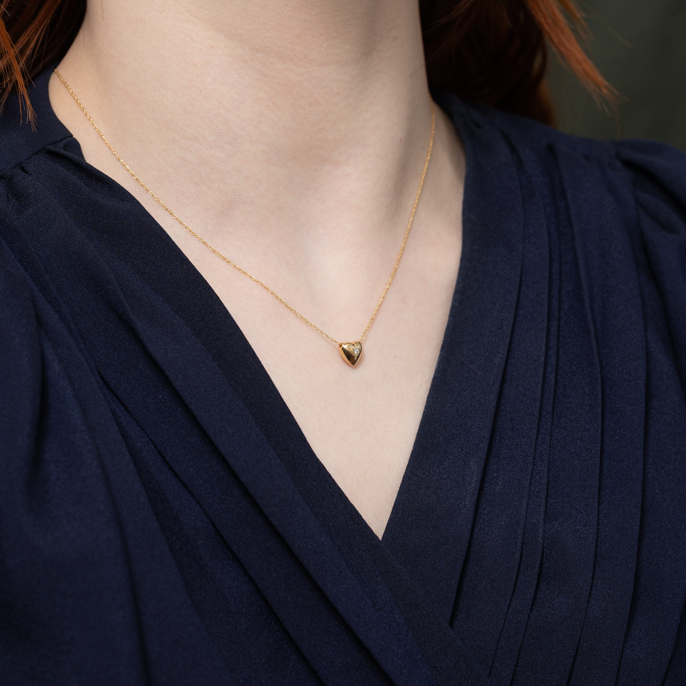 14k Yellow Gold Puffed Heart Pendant Necklace | 16"