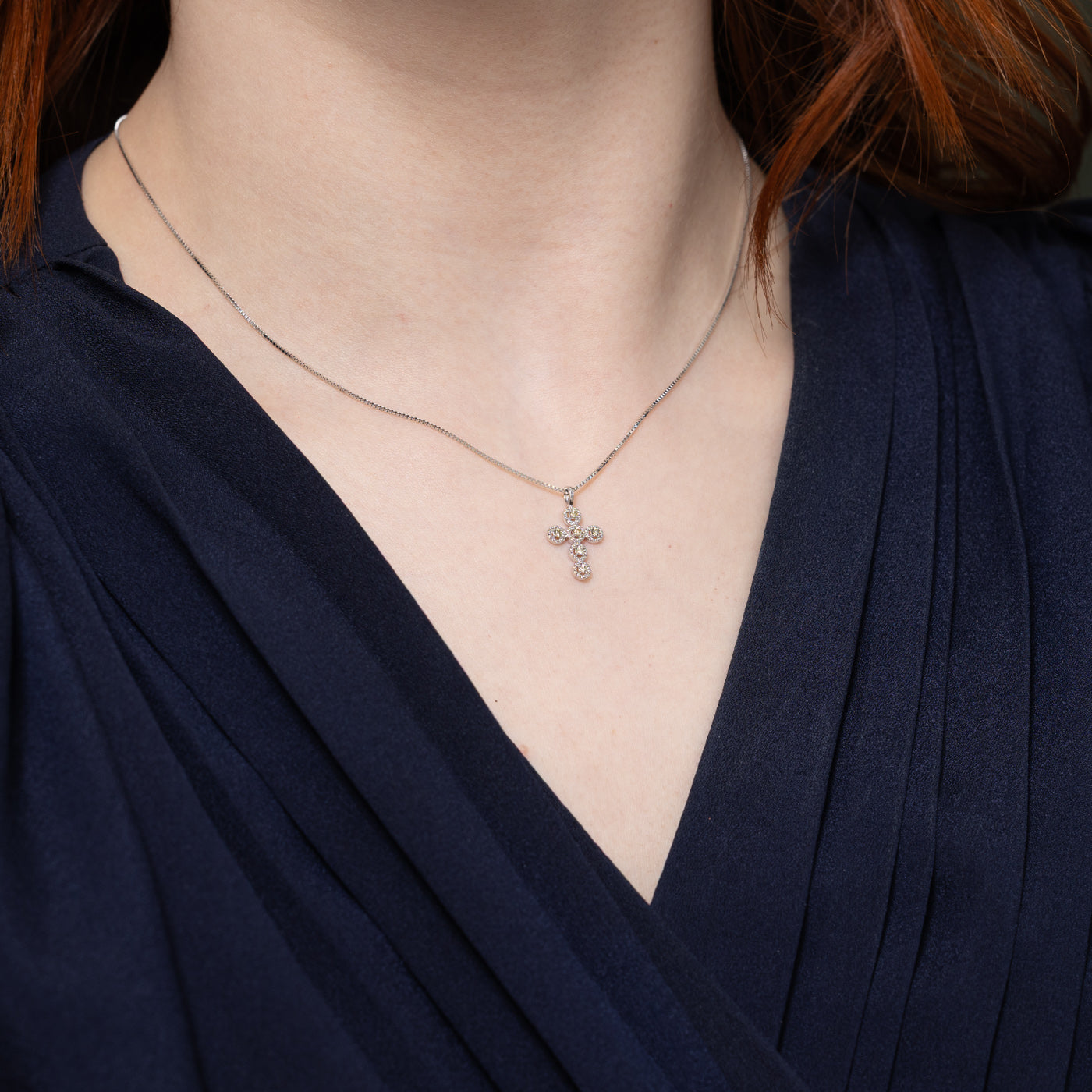 18K Diamond Cluster Cross Pendant Necklace | 16"