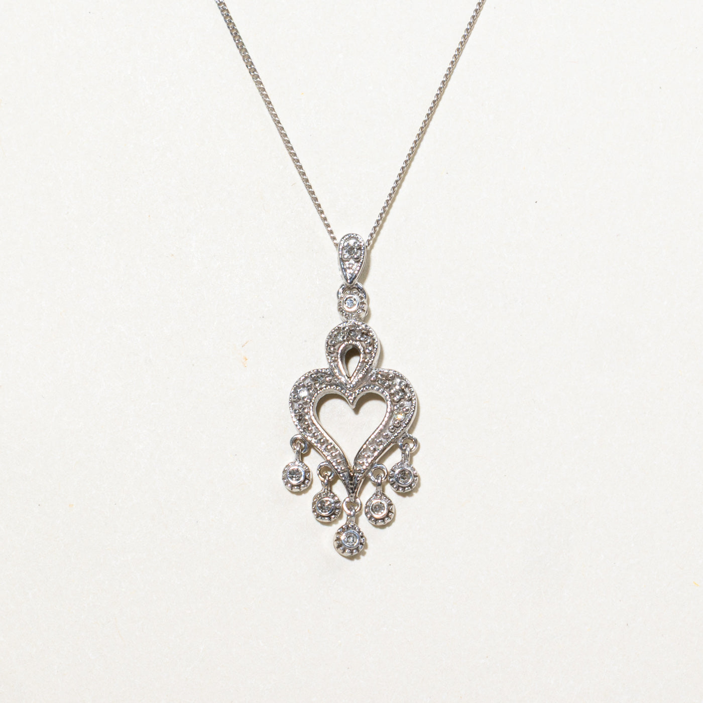10K Diamond Ornate Heart Pendant Necklace | 18"