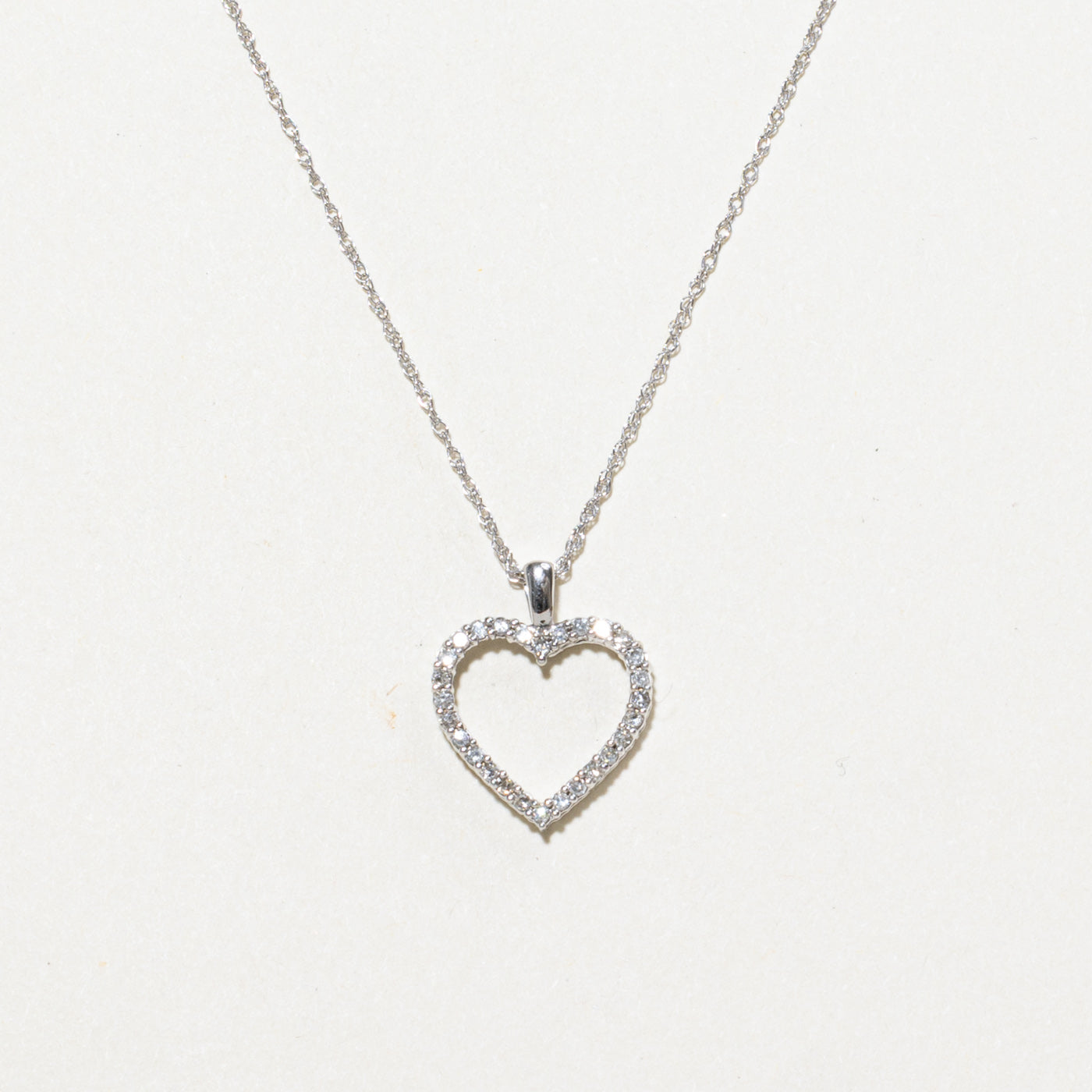10K Pavé Set Diamond Open Heart Pendant Necklace | 18"