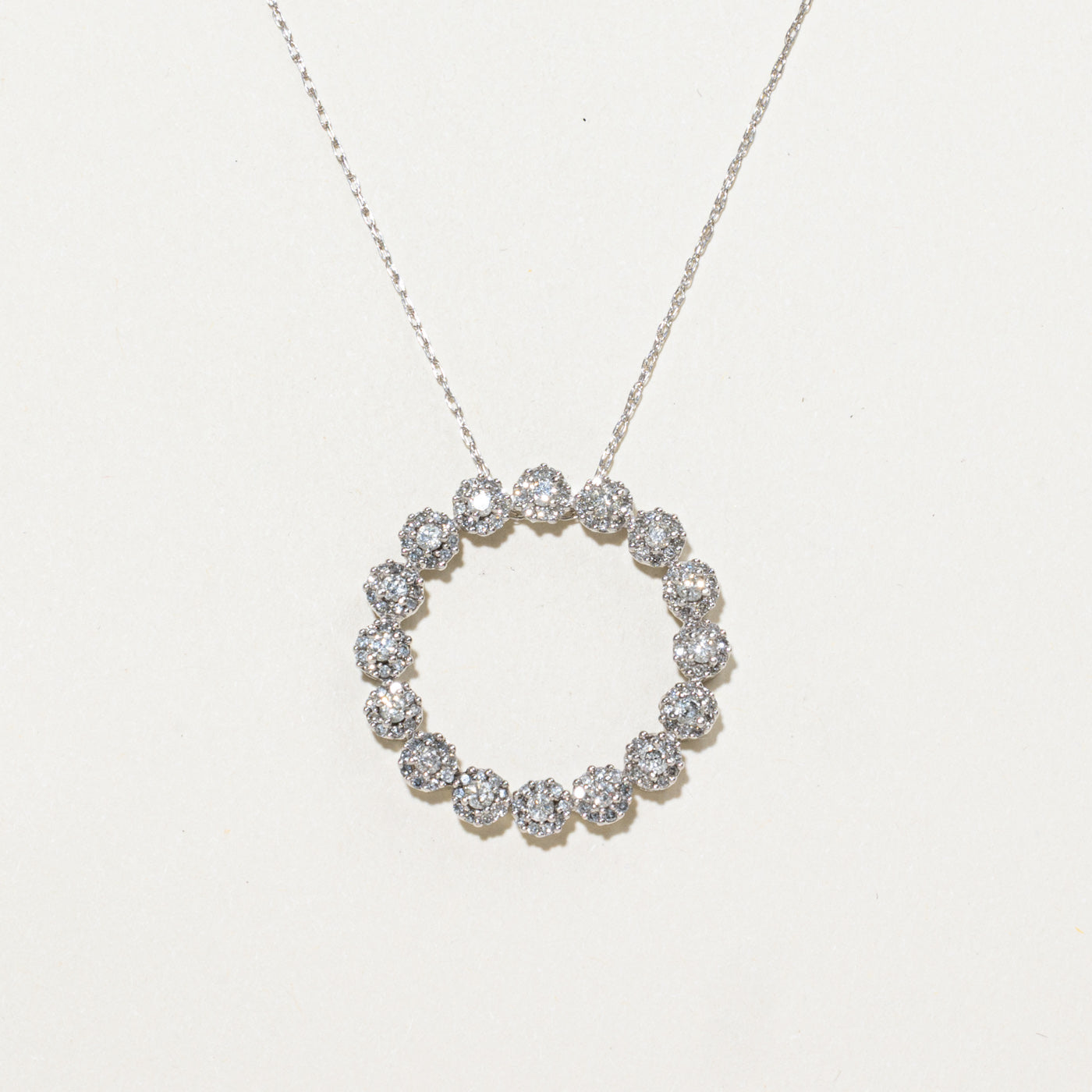 10K Diamond Cluster Open Circle Pendant Necklace | 18.5"