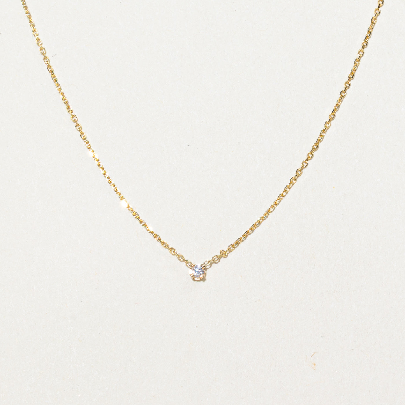 14K Solitaire Diamond Pendant Necklace | 15"