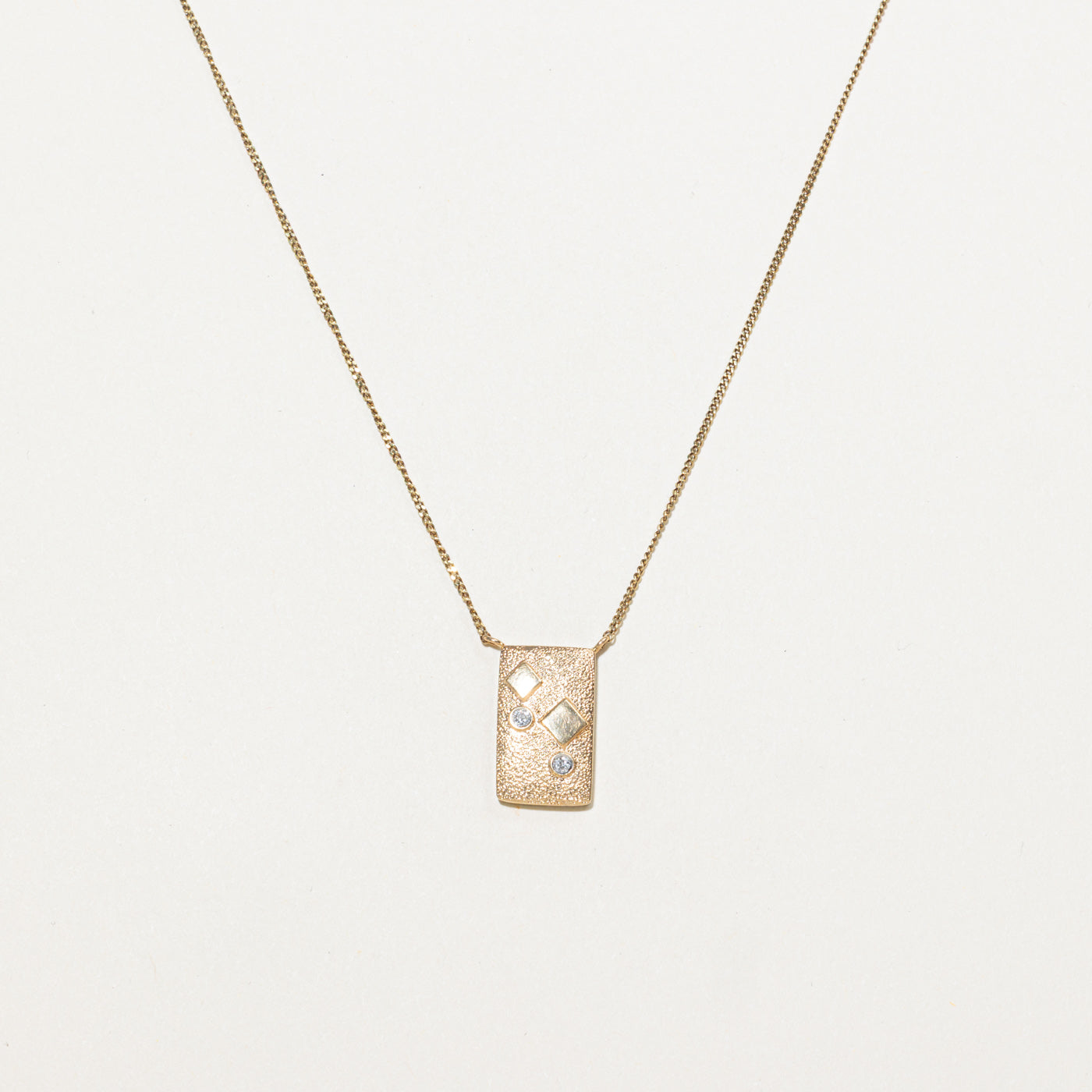 14K Diamond Geometric Tag Pendant Necklace | 15"